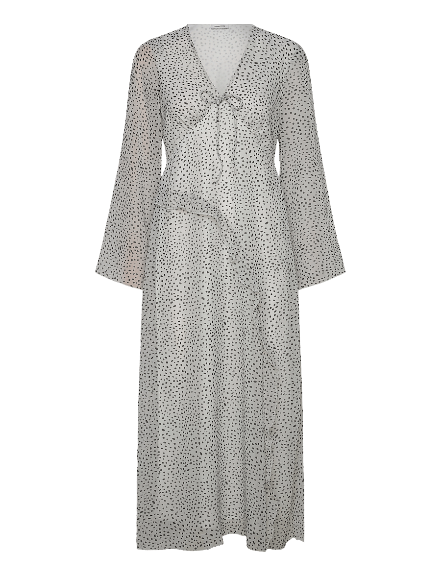 Bubbleroom - V-Neck Frill Dress - midikleider - light beige/dotted - 0