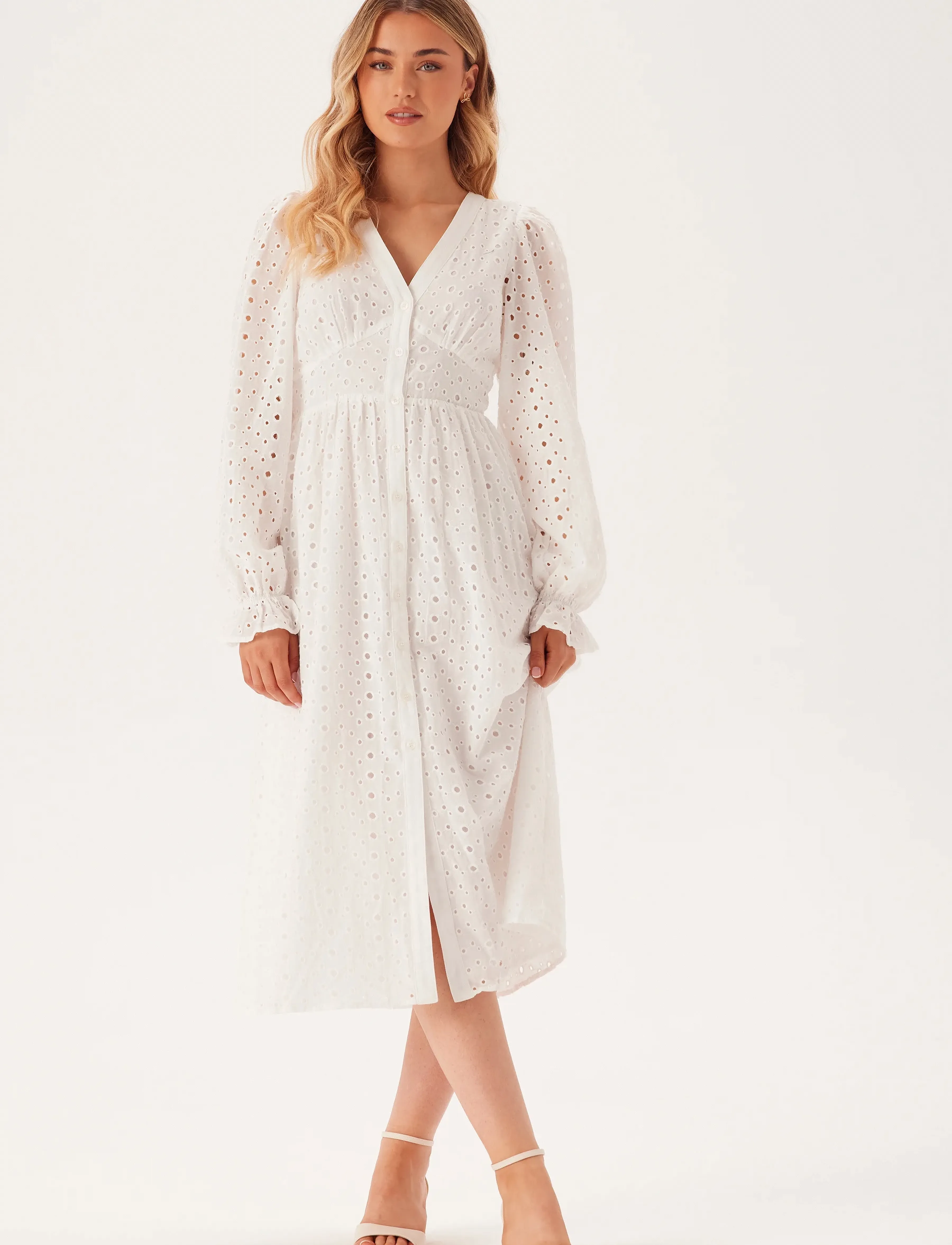 Bubbleroom Broderie Anglaise Midi Dress - Kjoler - WHITE / white