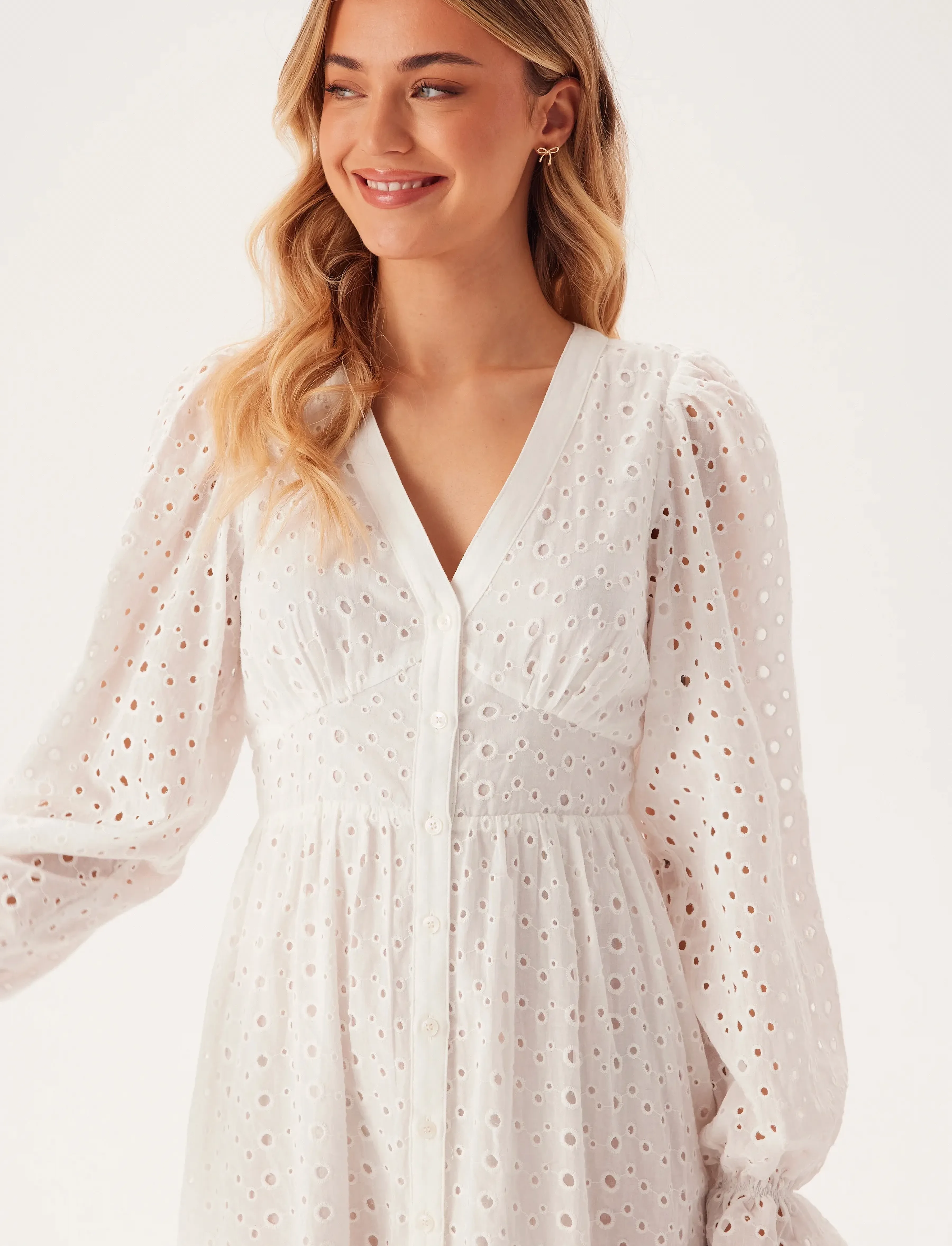 Bubbleroom - Broderie Anglaise Midi Dress - white - 3