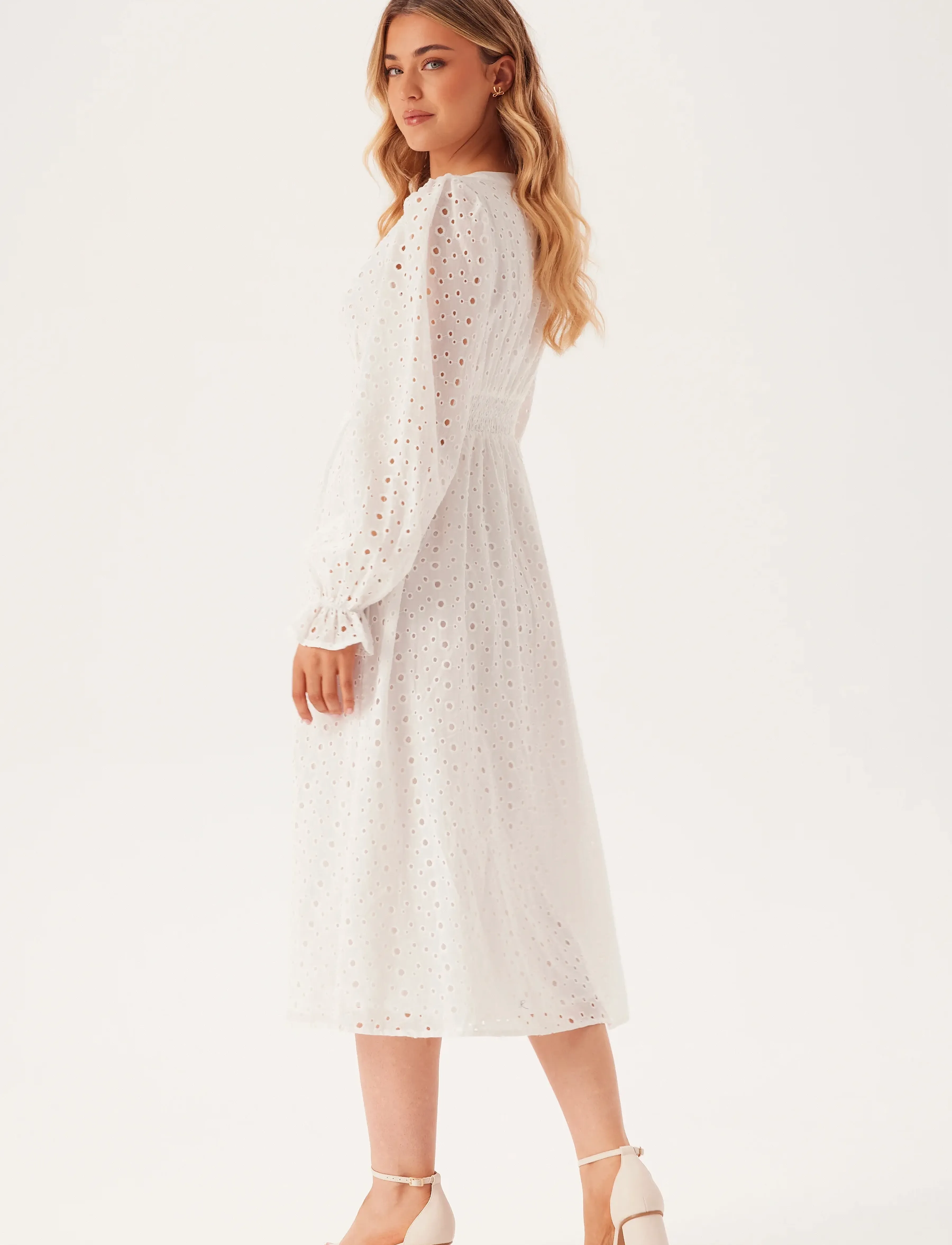 Bubbleroom - Broderie Anglaise Midi Dress - white - 4