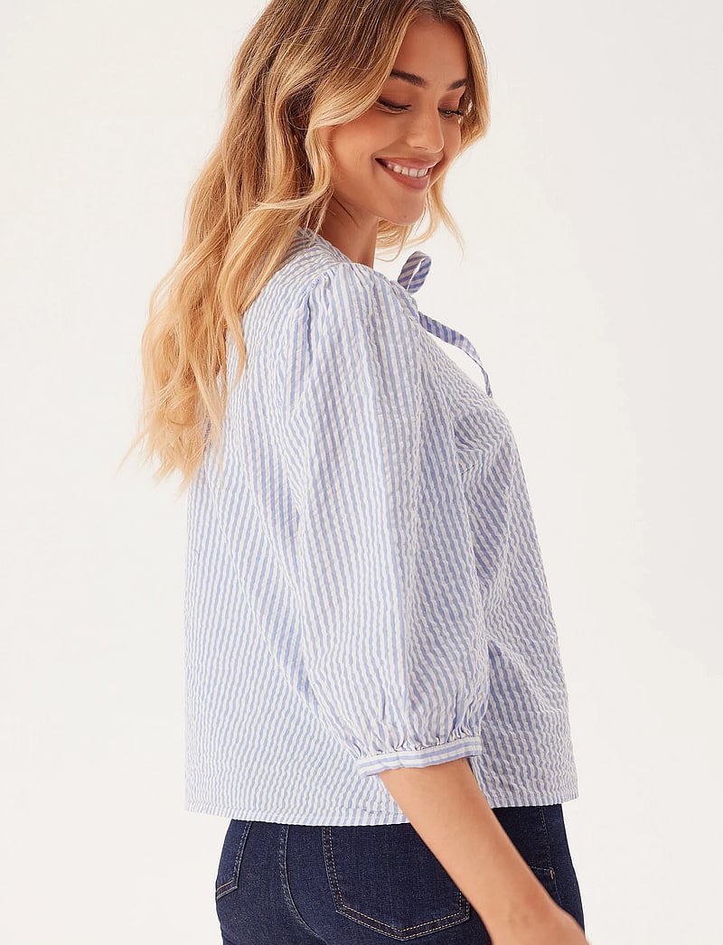 Bubbleroom - Bow Blouse - kortärmade blusar - blue/striped - 3