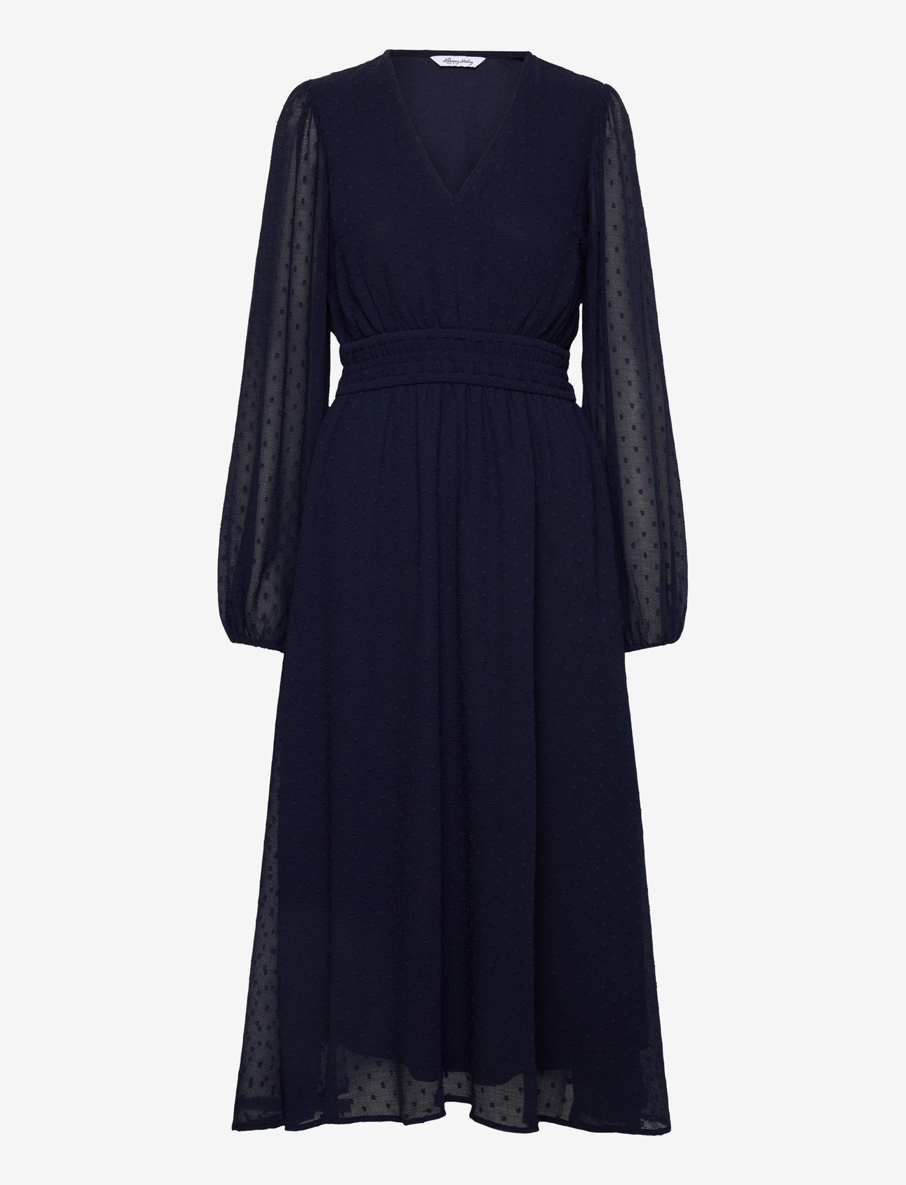 Bubbleroom - Dobby Dot Smock Midi Dress - midikleidid - dark blue - 1