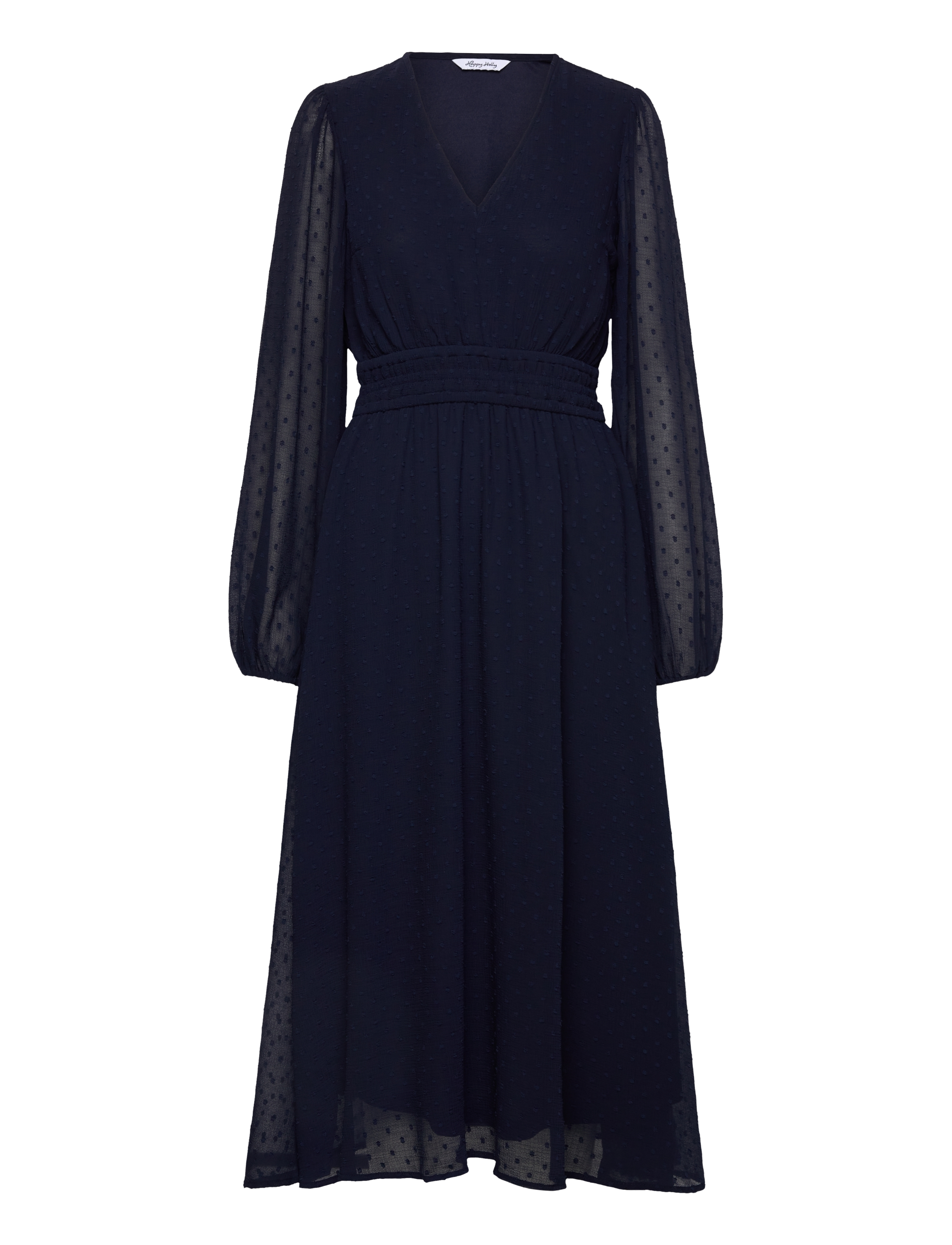 Bubbleroom Dobby Dot Smock Midi Dress - Kleider - DARK BLUE / black