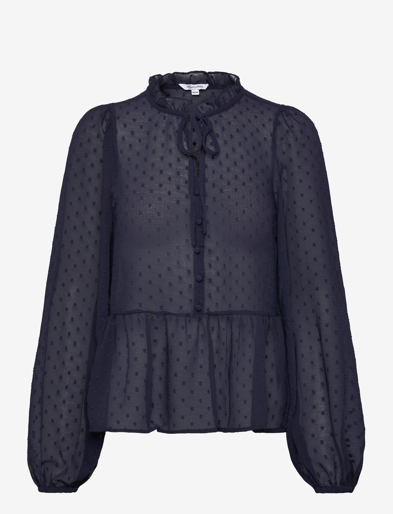 Bubbleroom - Peplum Dobby Dot Blouse - langærmede bluser - dark blue - 0