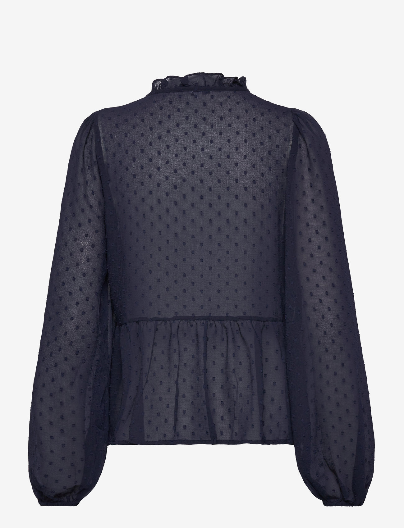 Bubbleroom - Peplum Dobby Dot Blouse - langærmede bluser - dark blue - 1