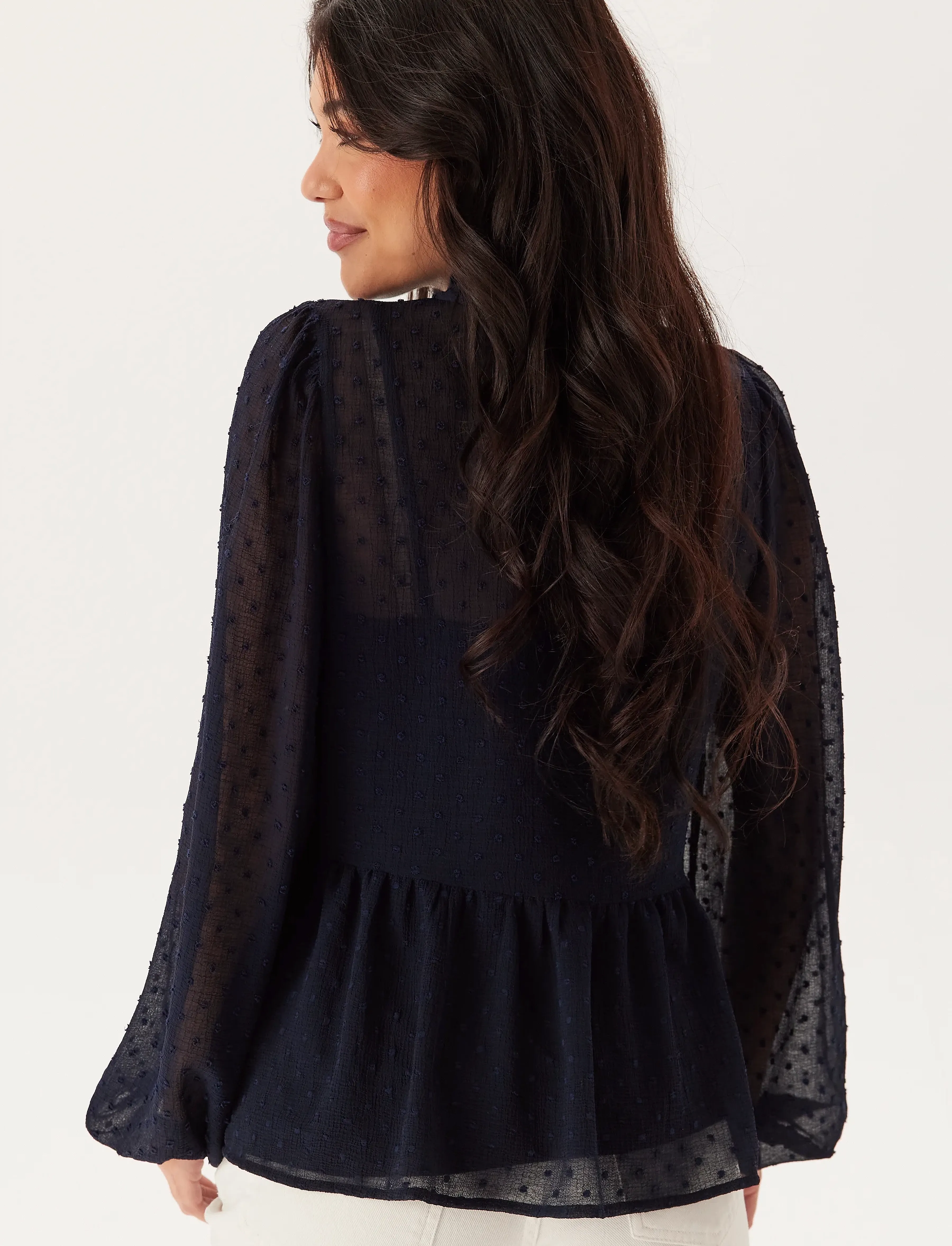 Bubbleroom - Peplum Dobby Dot Blouse - dark blue - 4