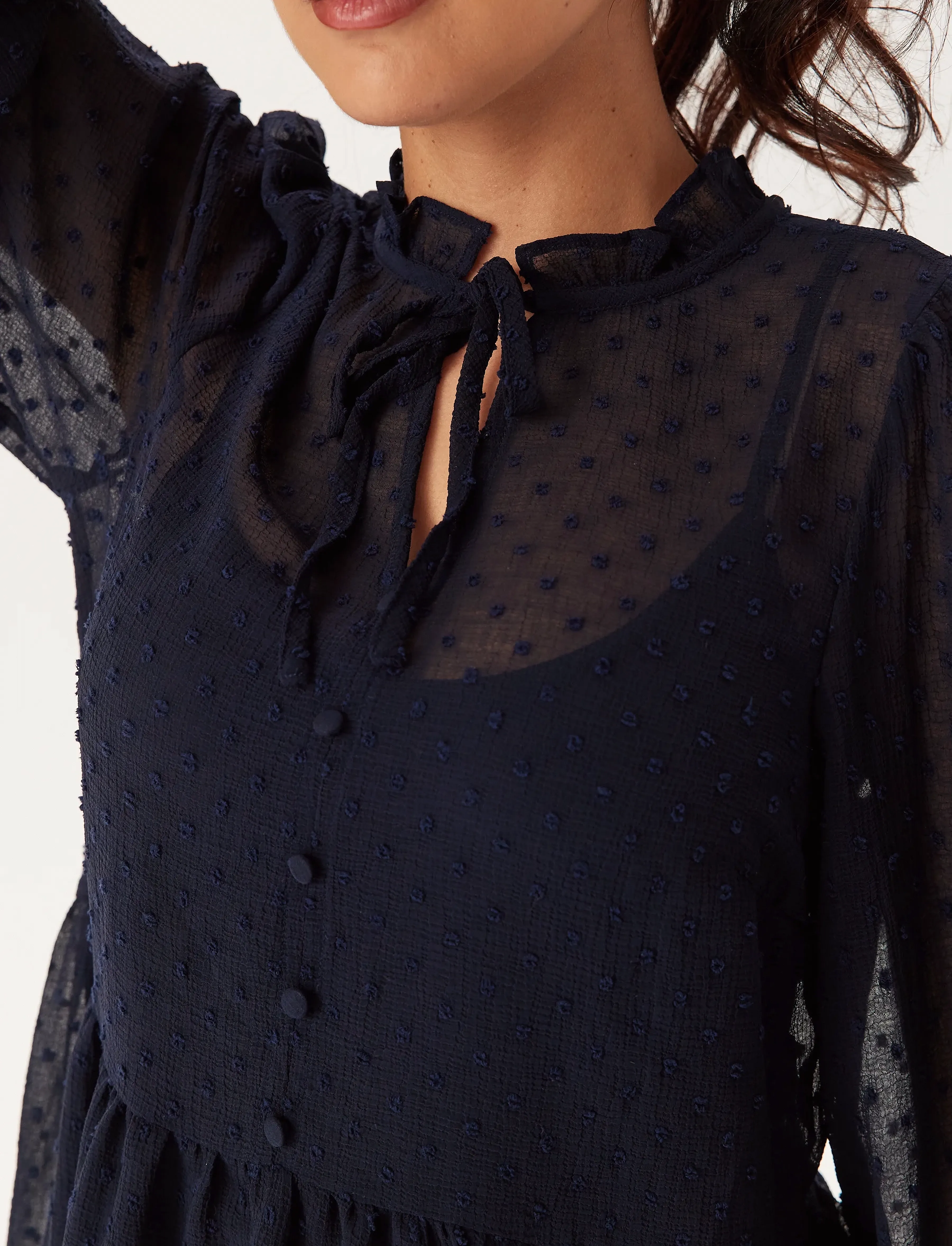Bubbleroom - Peplum Dobby Dot Blouse - dark blue - 5
