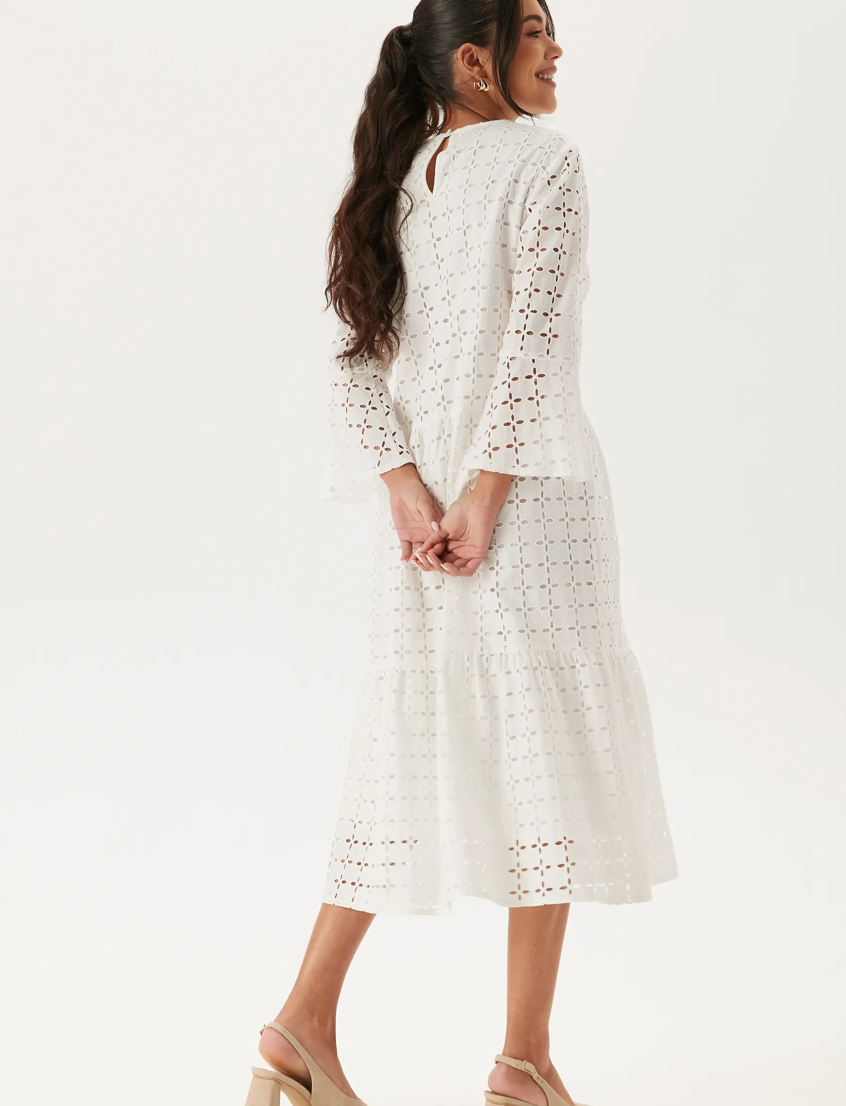 Bubbleroom - Broderie Anglaise Round Neck Dress - white - 3
