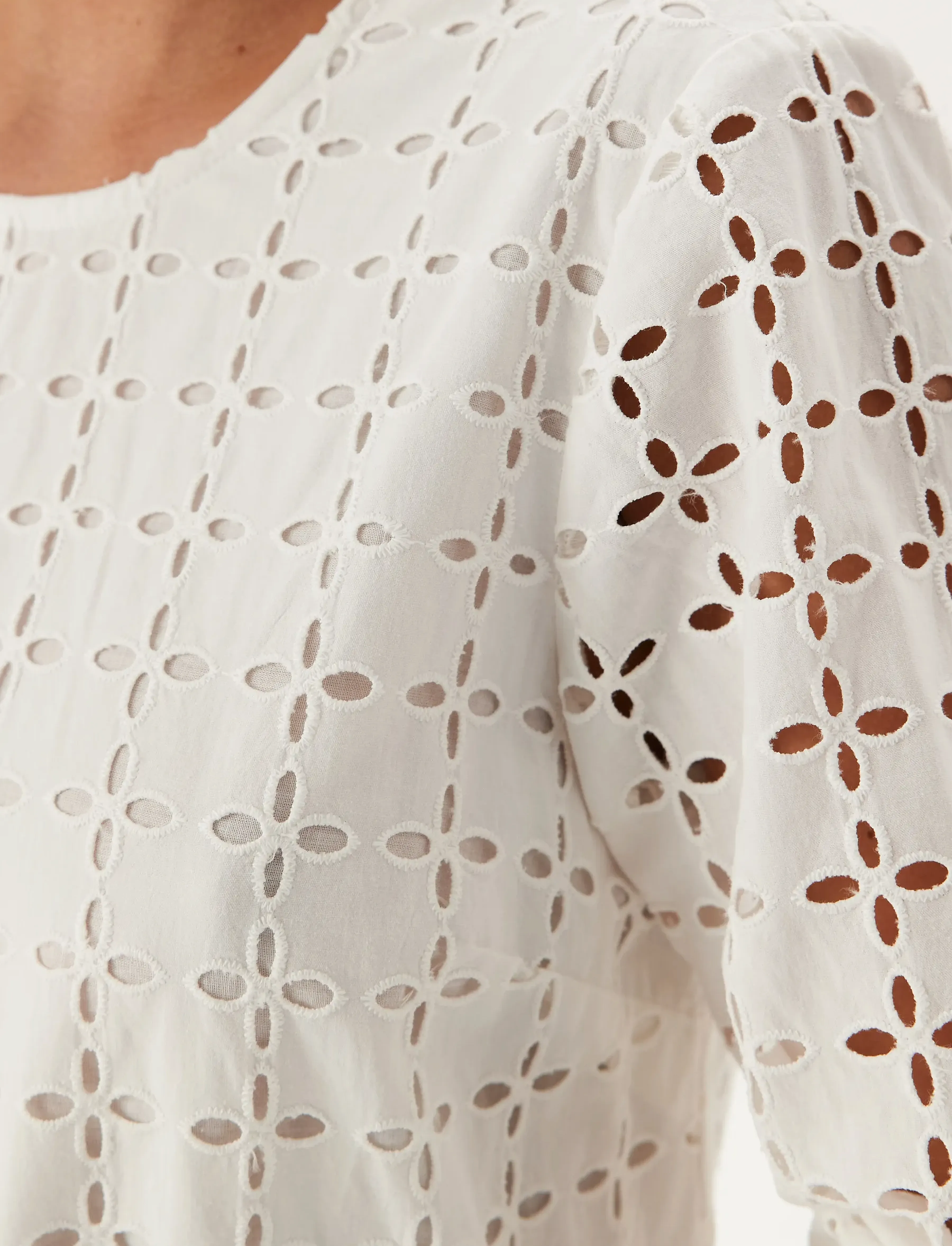 Bubbleroom - Broderie Anglaise Round Neck Dress - white - 5