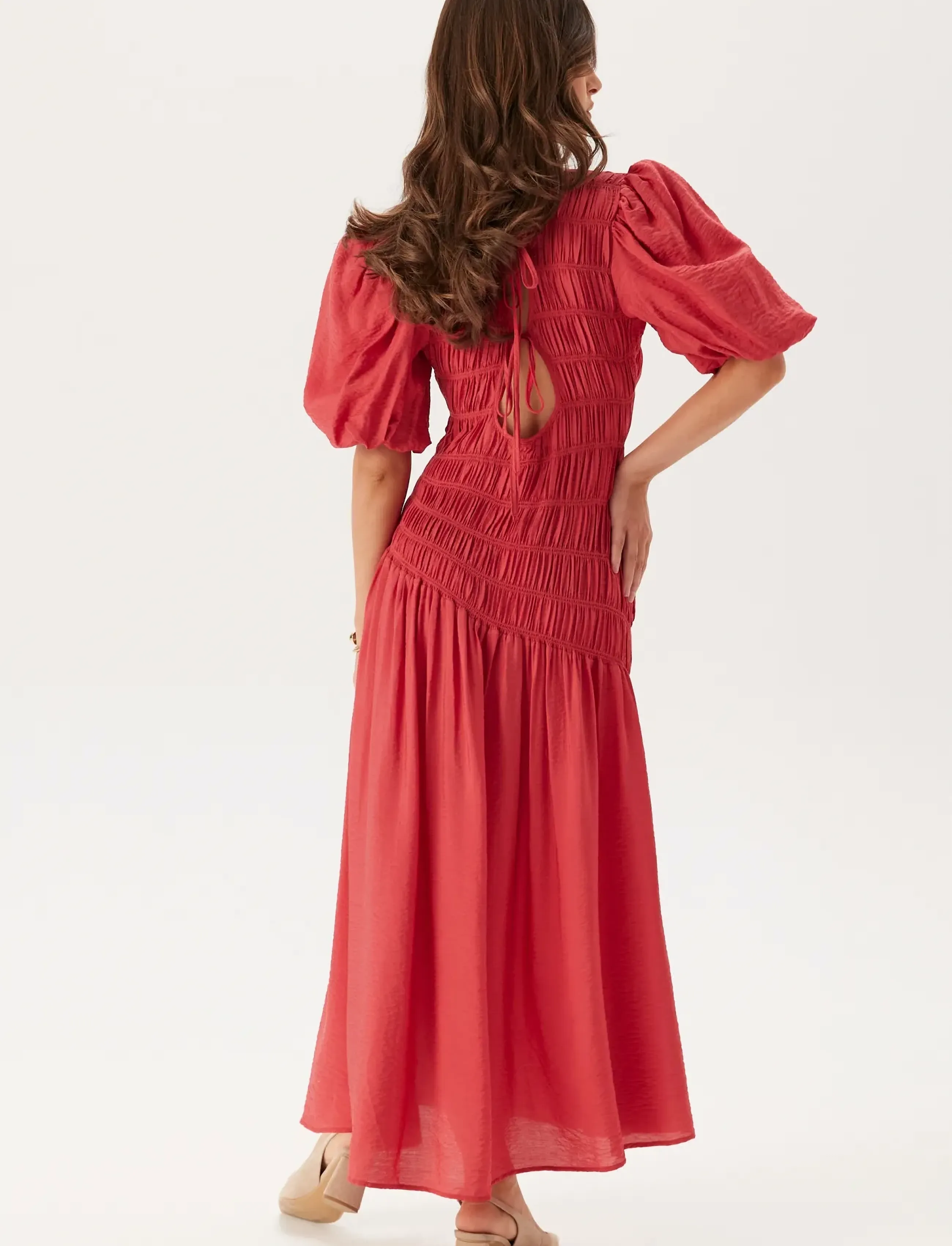 Bubbleroom - CC Puff Sleeve Smock Dress - sommerkleider - red - 3