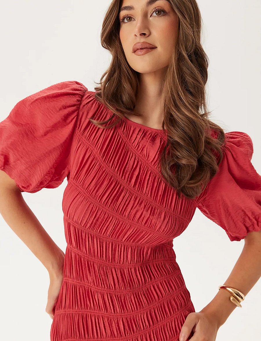 Bubbleroom - CC Puff Sleeve Smock Dress - sommerkleider - red - 4