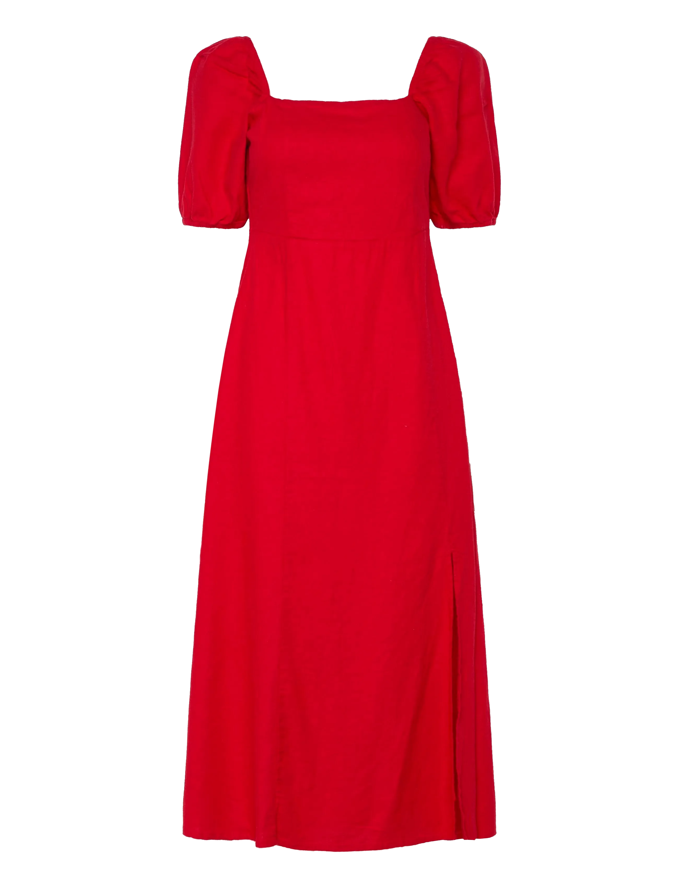 BUBBLEROOM Puff Sleeve Linen Blend Kleid Rot - XS - Damen