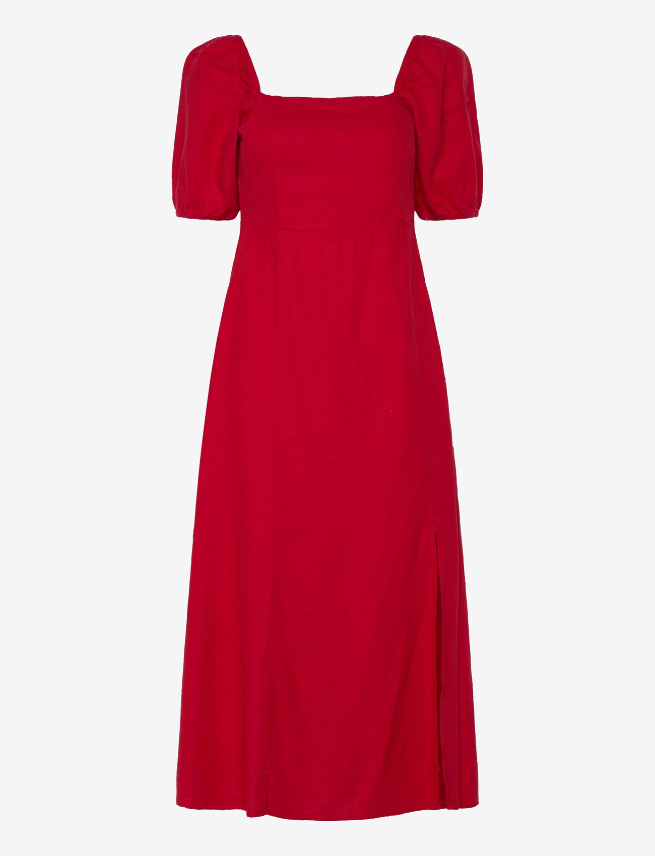 Bubbleroom - Puff Sleeve Linen Blend Dress - maxi kjoler - red - 1