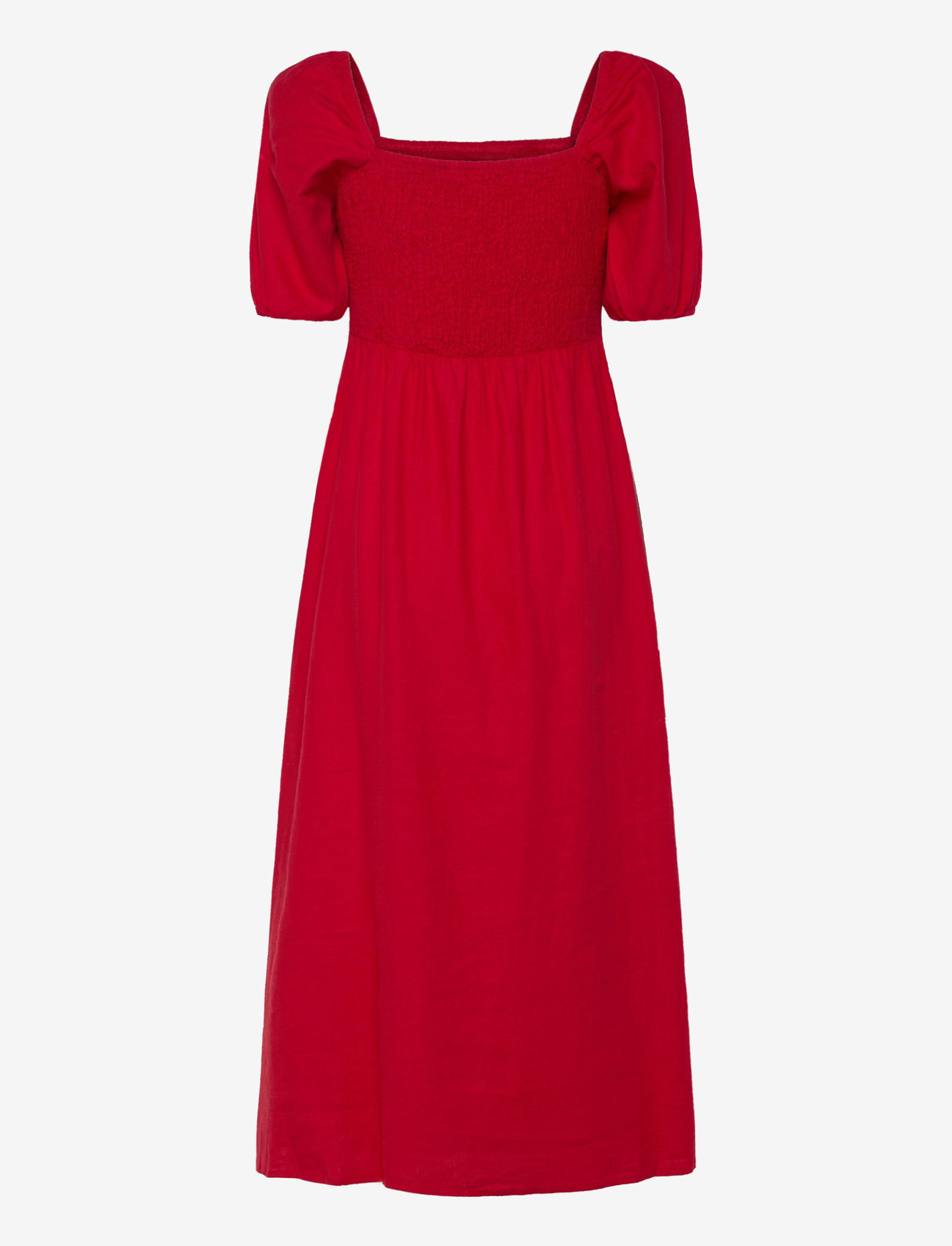 Bubbleroom - Puff Sleeve Linen Blend Dress - maxi kjoler - red - 2