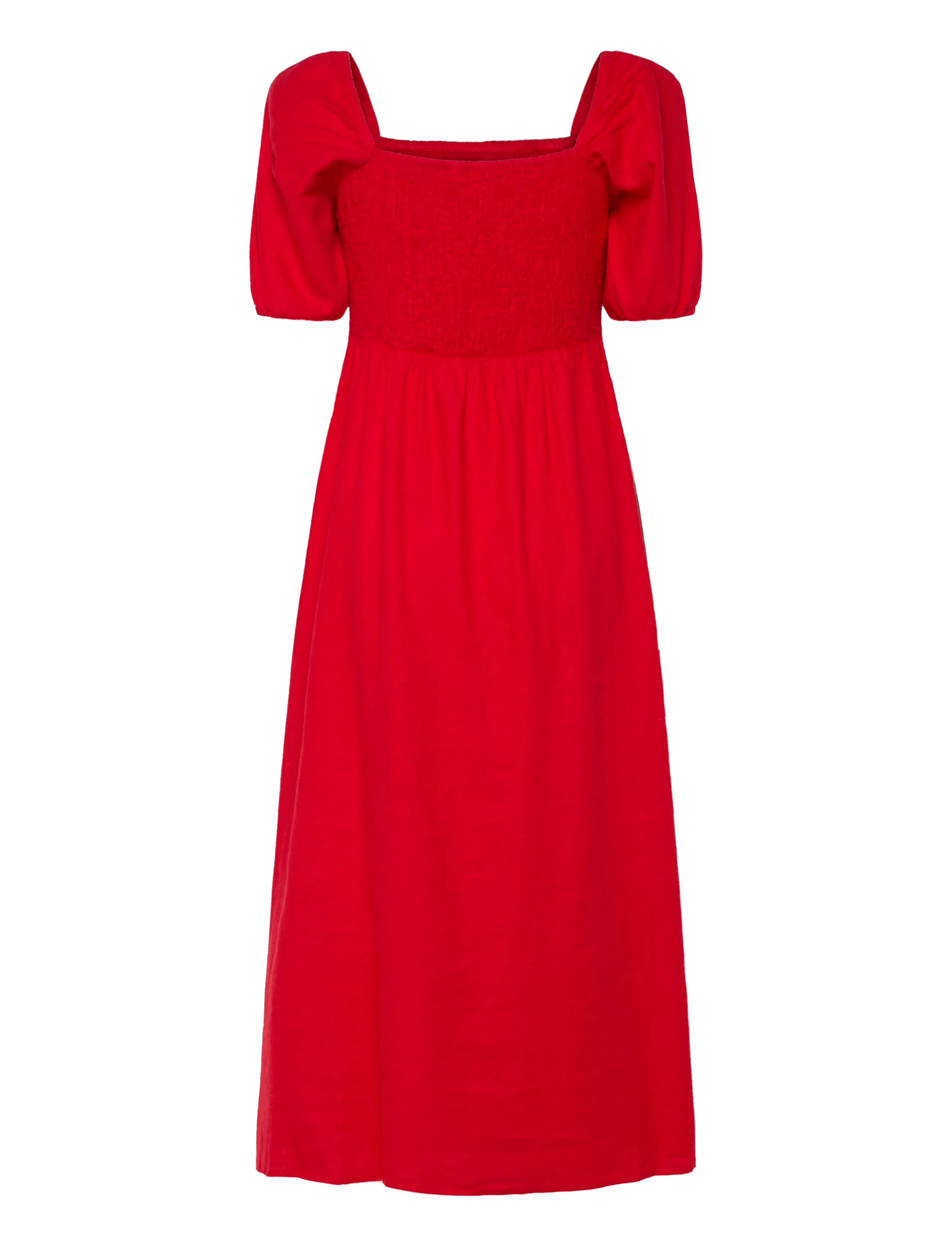 Bubbleroom - Puff Sleeve Linen Blend Dress - maksikleidid - red - 2