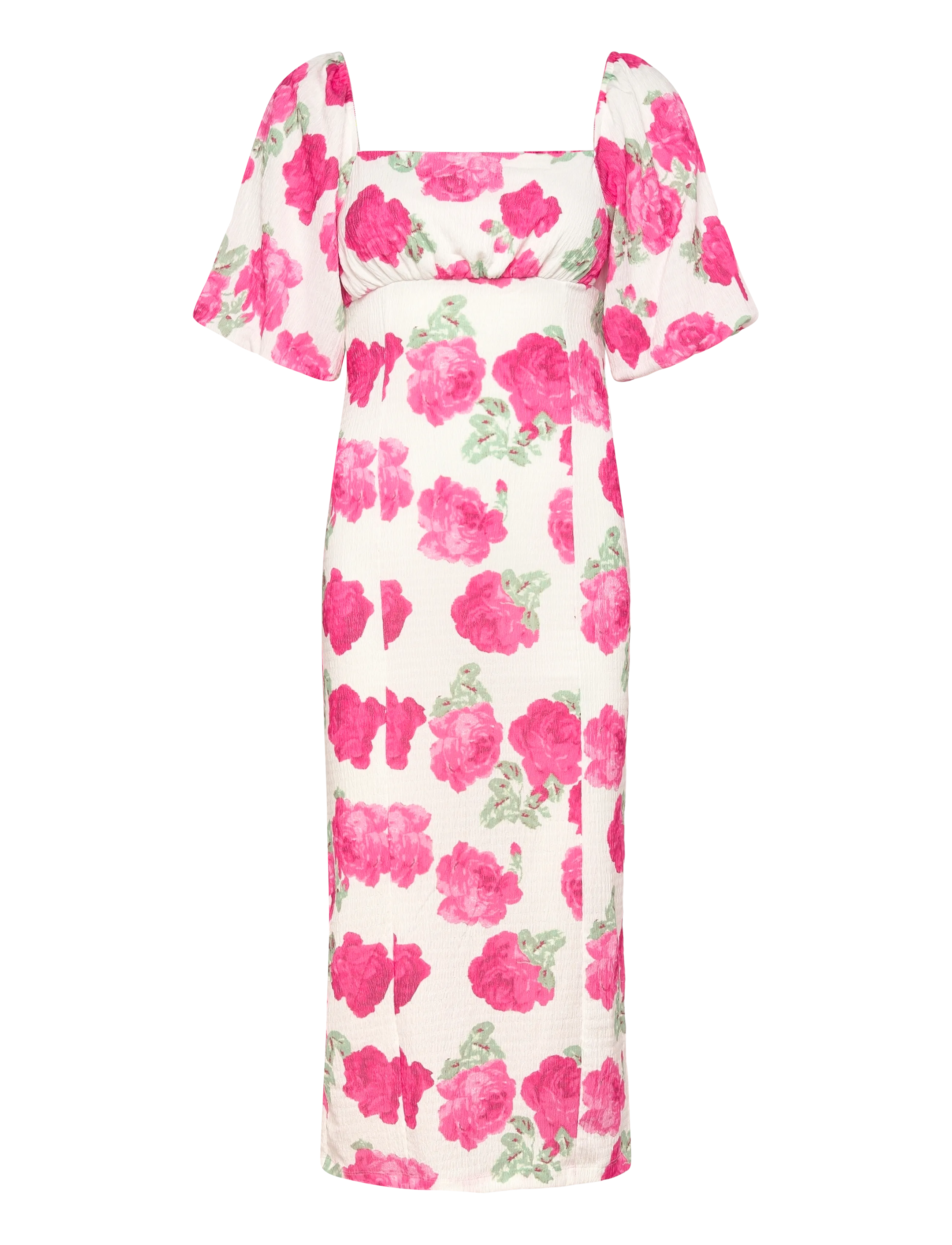 Bubbleroom Volume Sleeve Midi Dress - Midikleidid - PINK/FLORAL / multi