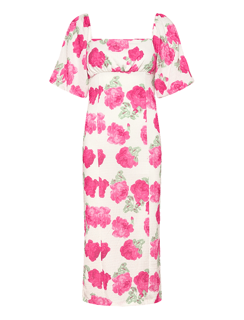 Bubbleroom - Volume Sleeve Midi Dress - sommerkjoler - pink/floral - 1