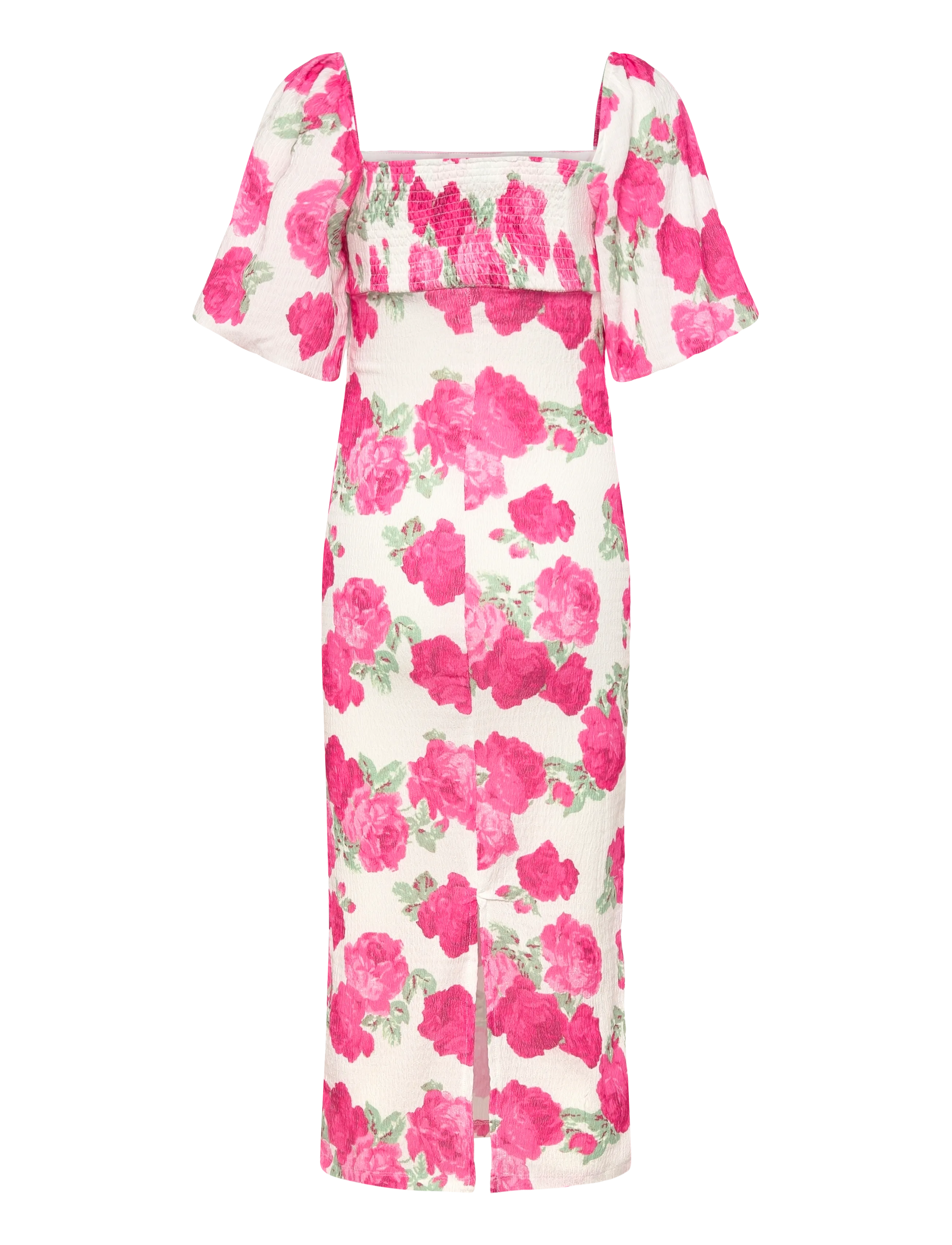 Bubbleroom - Volume Sleeve Midi Dress - sumarkjólar - pink/floral - 2