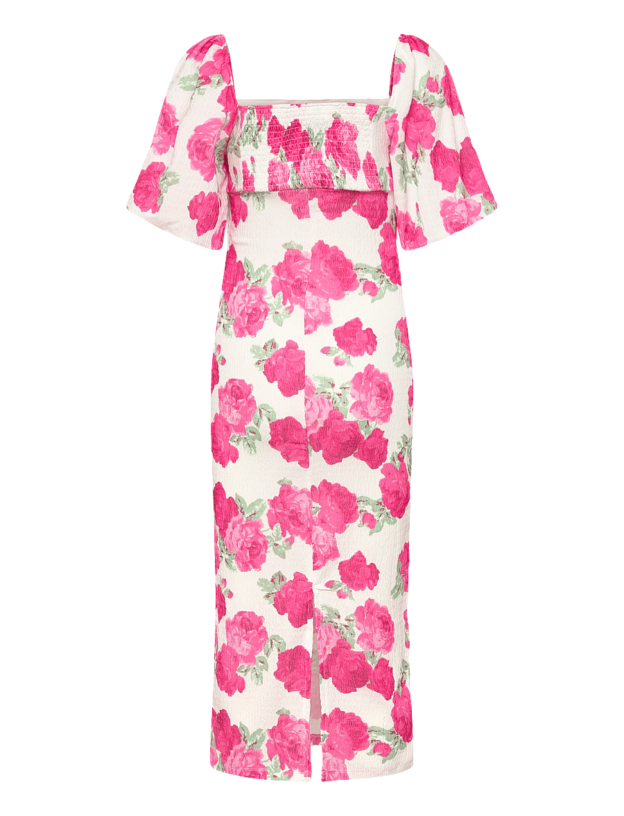 Bubbleroom - Volume Sleeve Midi Dress - sumarkjólar - pink/floral - 2