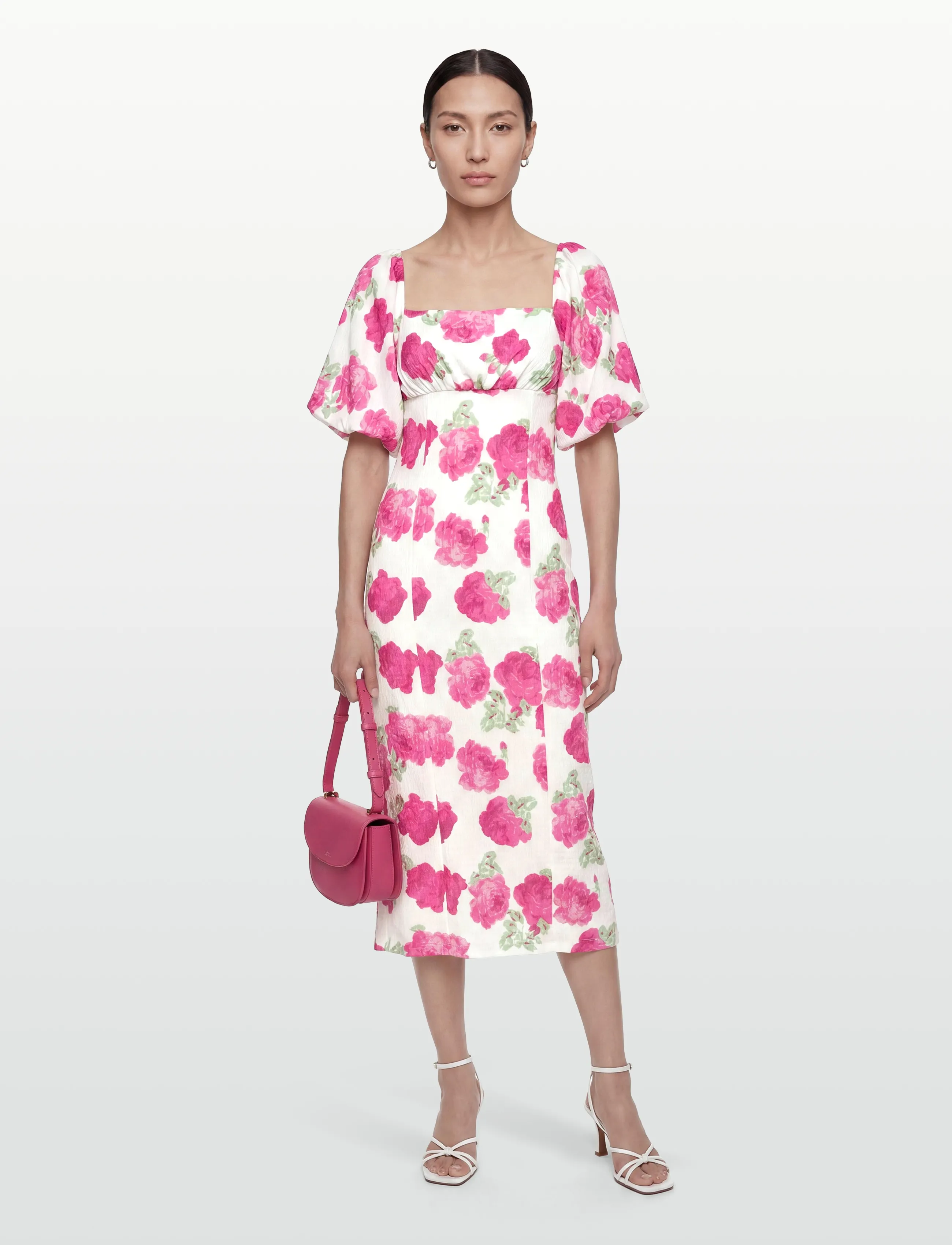 Bubbleroom Volume Sleeve Midi Dress, M, Dresses, Mehrfarbig/gemustert - Knee-length & Midi, Frauen