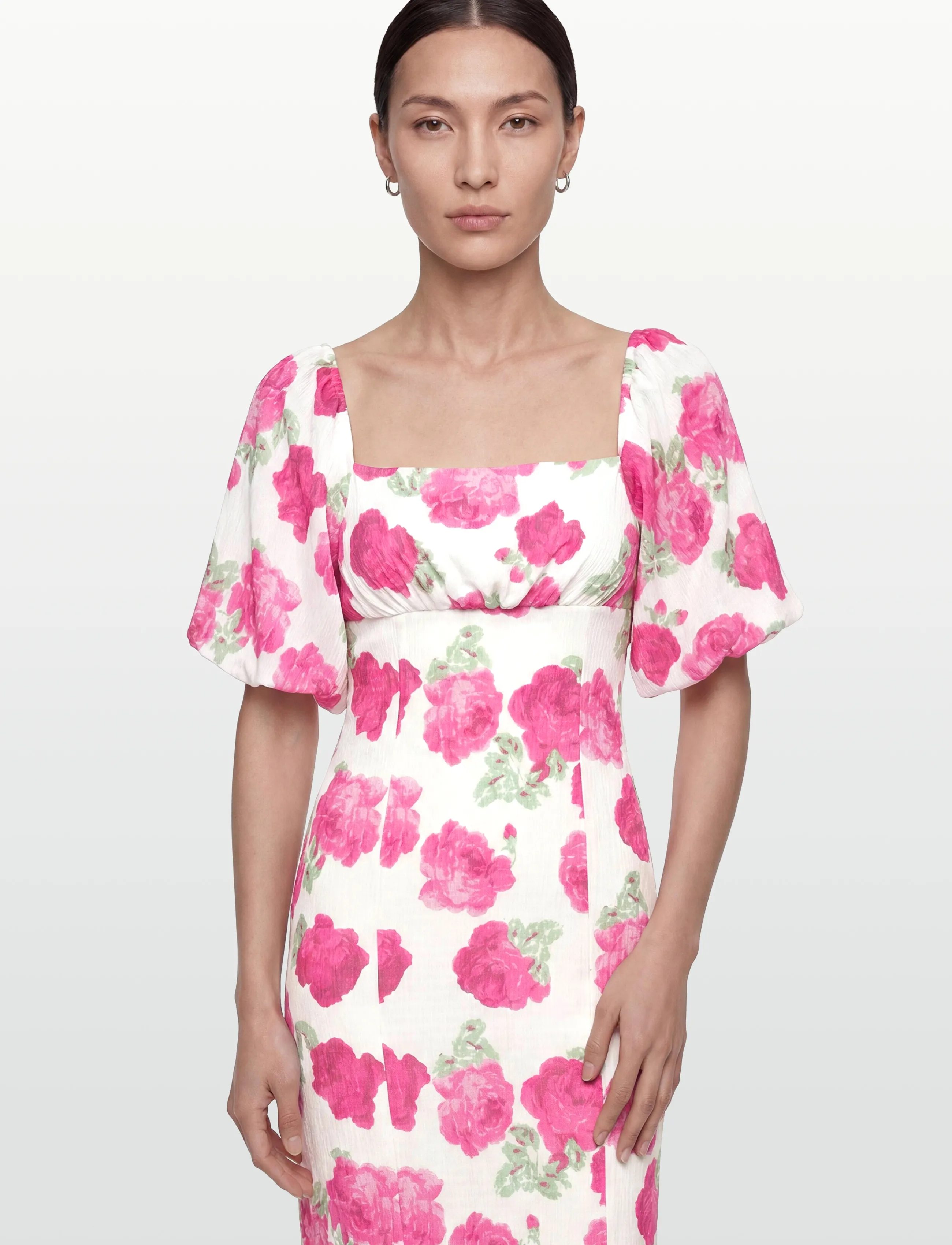 Bubbleroom - Volume Sleeve Midi Dress - sumarkjólar - pink/floral - 3