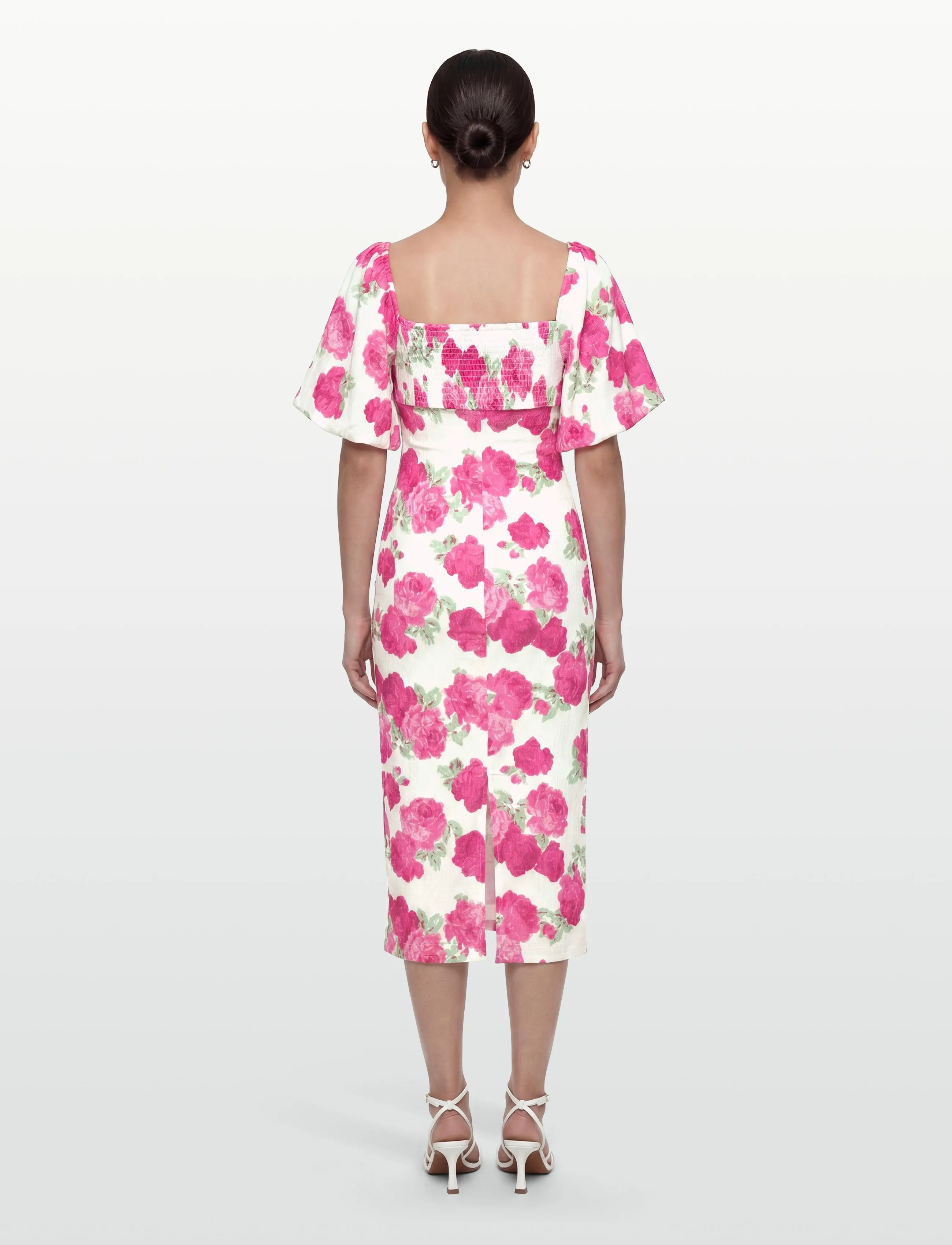 Bubbleroom - Volume Sleeve Midi Dress - sumarkjólar - pink/floral - 4