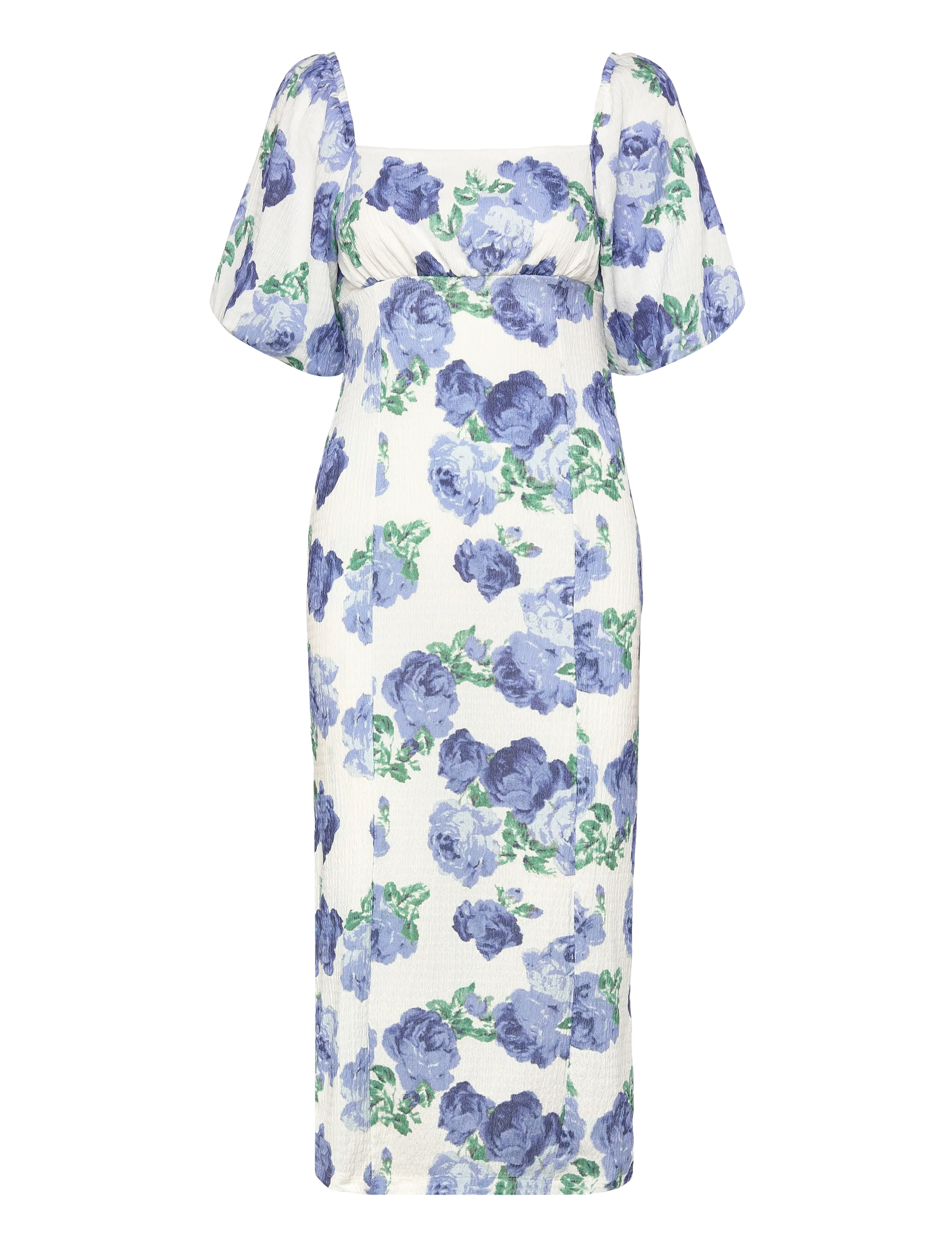 Bubbleroom Volume Sleeve Midi Dress - Nouveautes - WHITE/FLORAL / blue