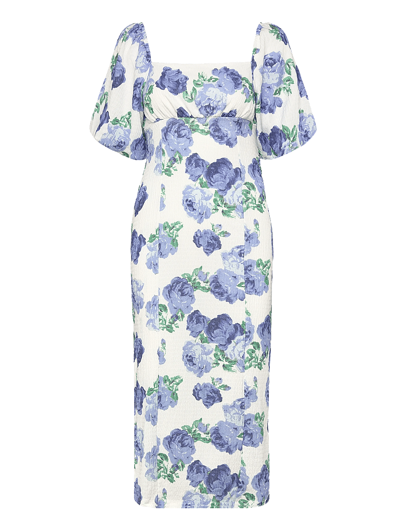 Bubbleroom - Volume Sleeve Midi Dress - summer dresses - white/floral - 0