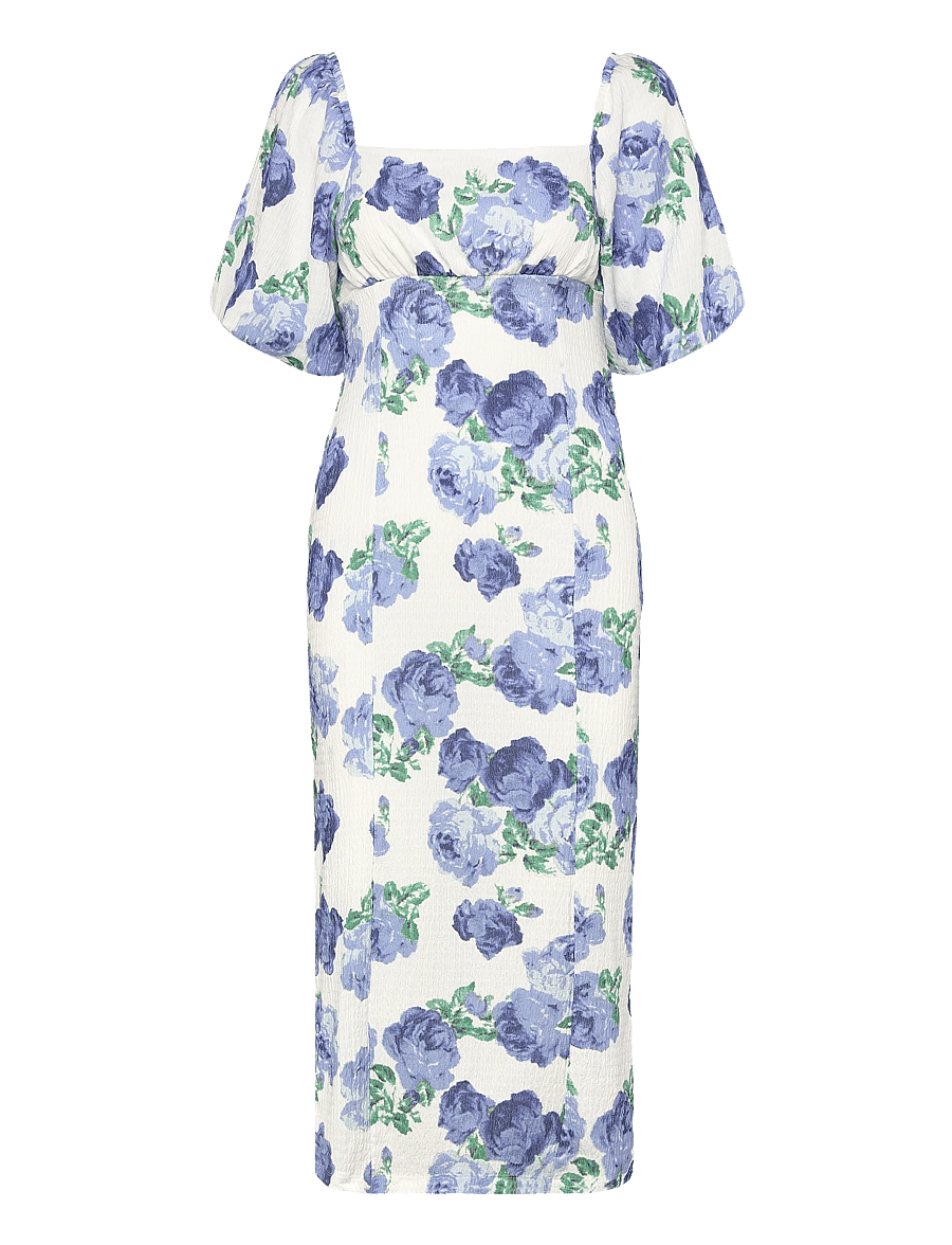 Bubbleroom - Volume Sleeve Midi Dress - sommerkleider - white/floral - 1