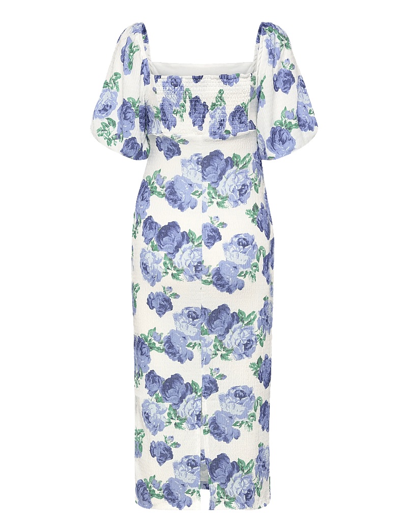 Bubbleroom - Volume Sleeve Midi Dress - summer dresses - white/floral - 1