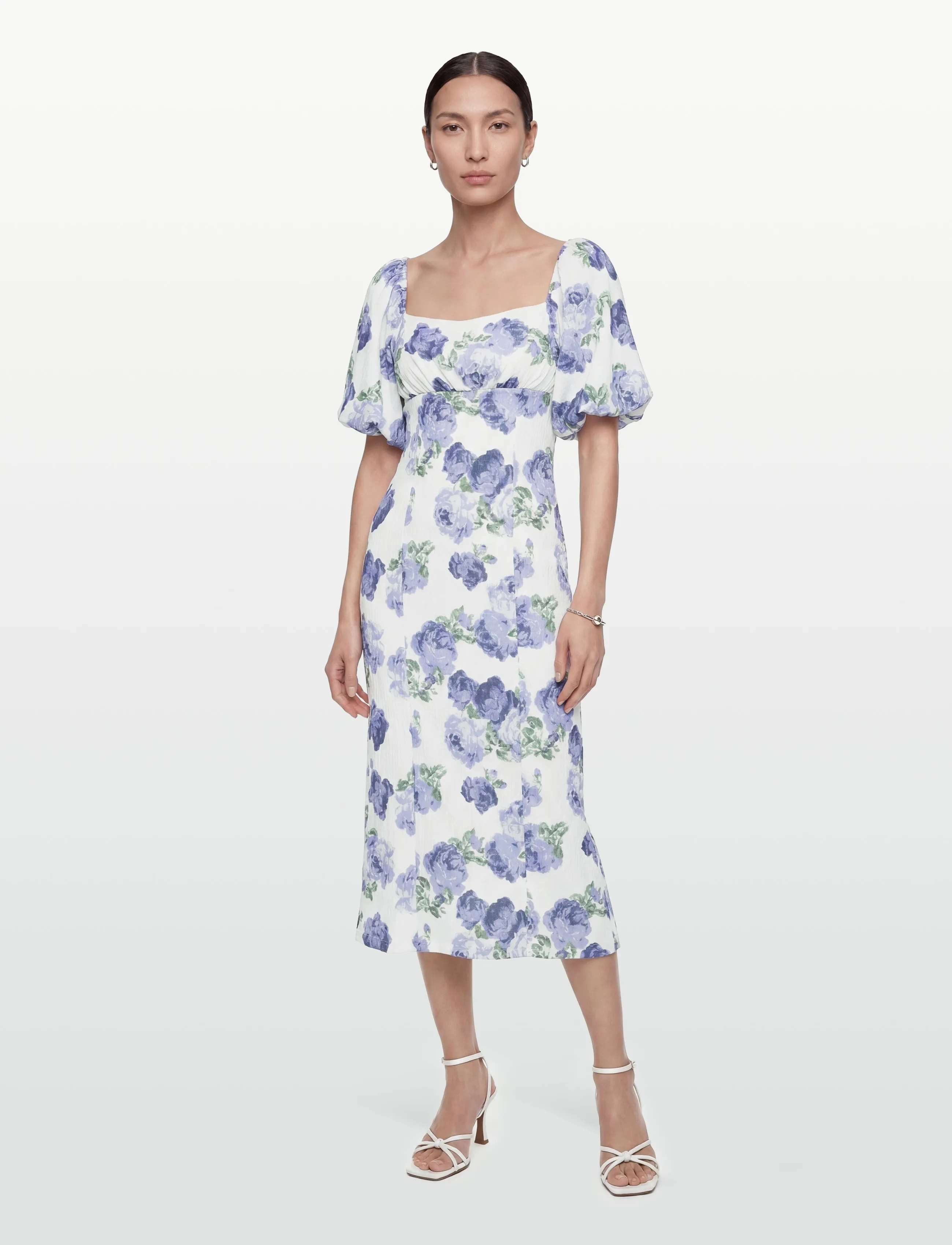 Bubbleroom Volume Sleeve Midi Dress, M, Blue, Kjoler > Knælange Og Midi, Dame