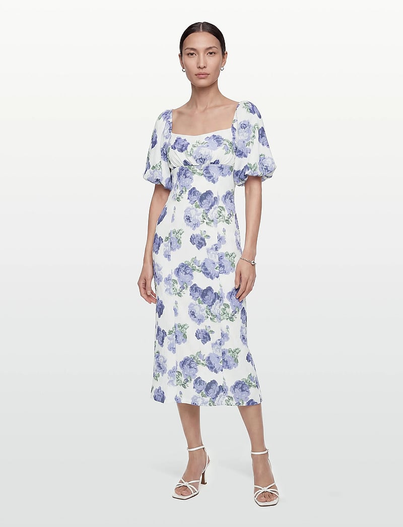 Bubbleroom - Volume Sleeve Midi Dress - sommerkjoler - white/floral - 0