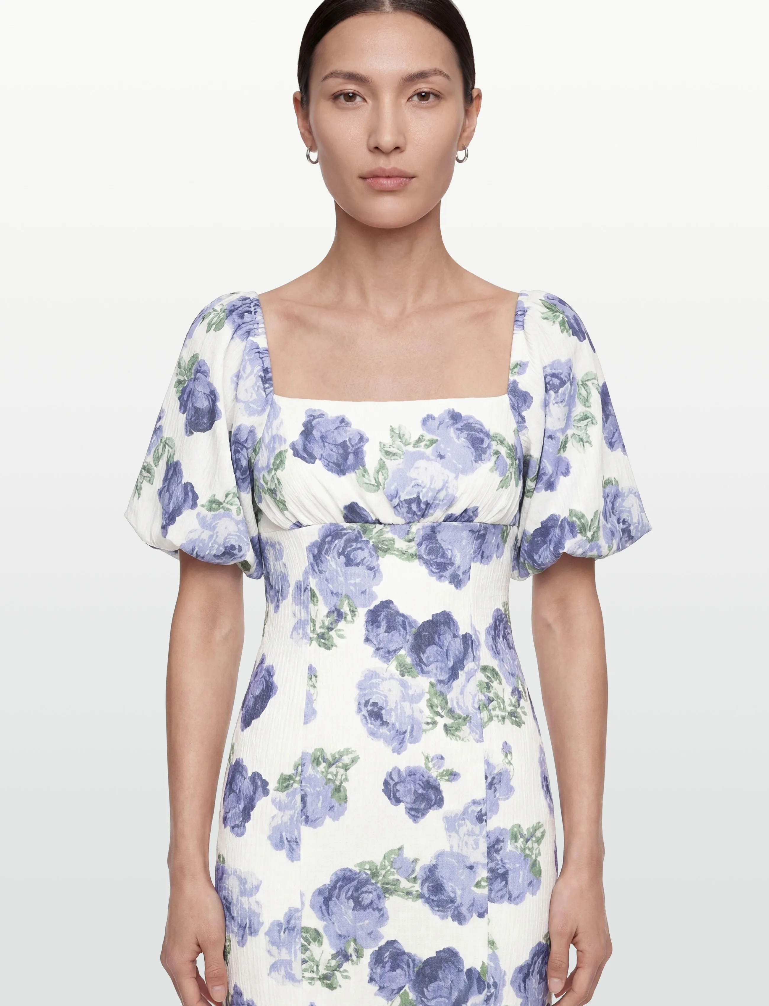Bubbleroom - Volume Sleeve Midi Dress - summer dresses - white/floral - 3