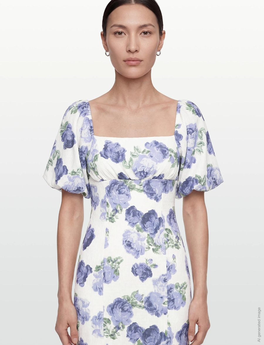 Bubbleroom - Volume Sleeve Midi Dress - sommerkleider - white/floral - 3