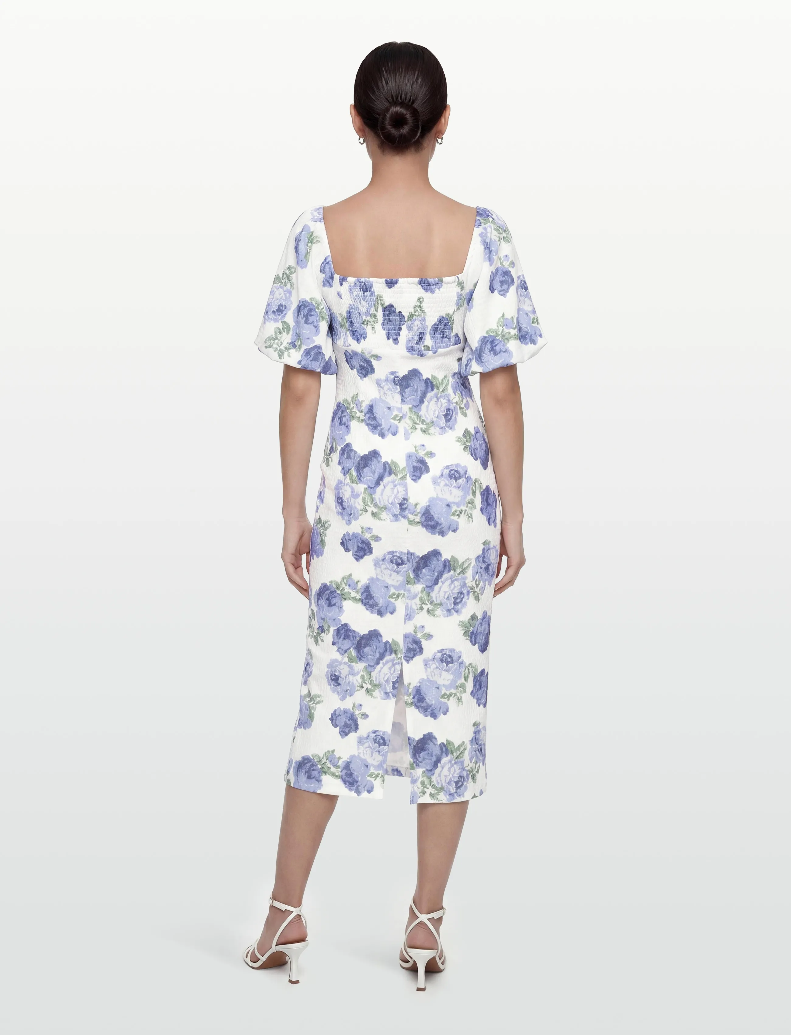 Bubbleroom - Volume Sleeve Midi Dress - summer dresses - white/floral - 4