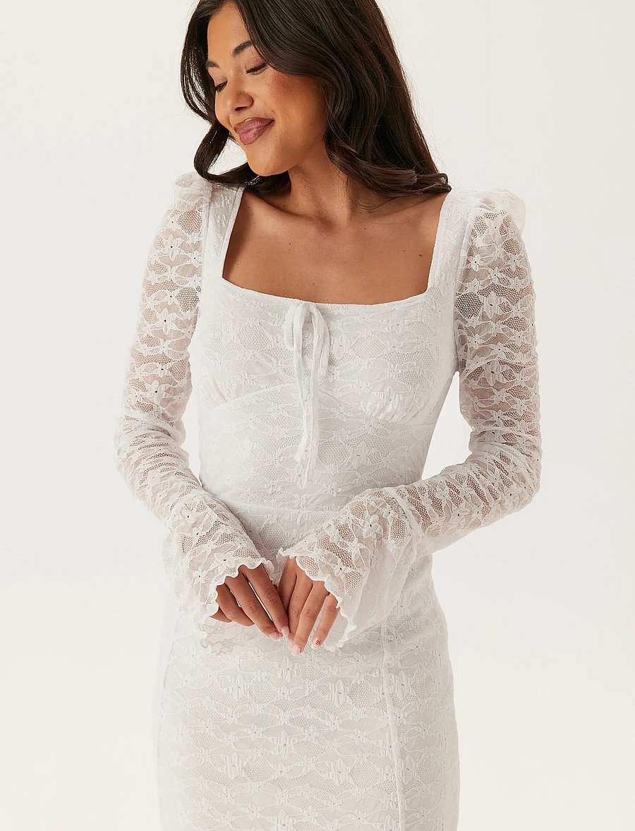Bubbleroom - Square Neck Lace Dress - konfirmation - white - 5
