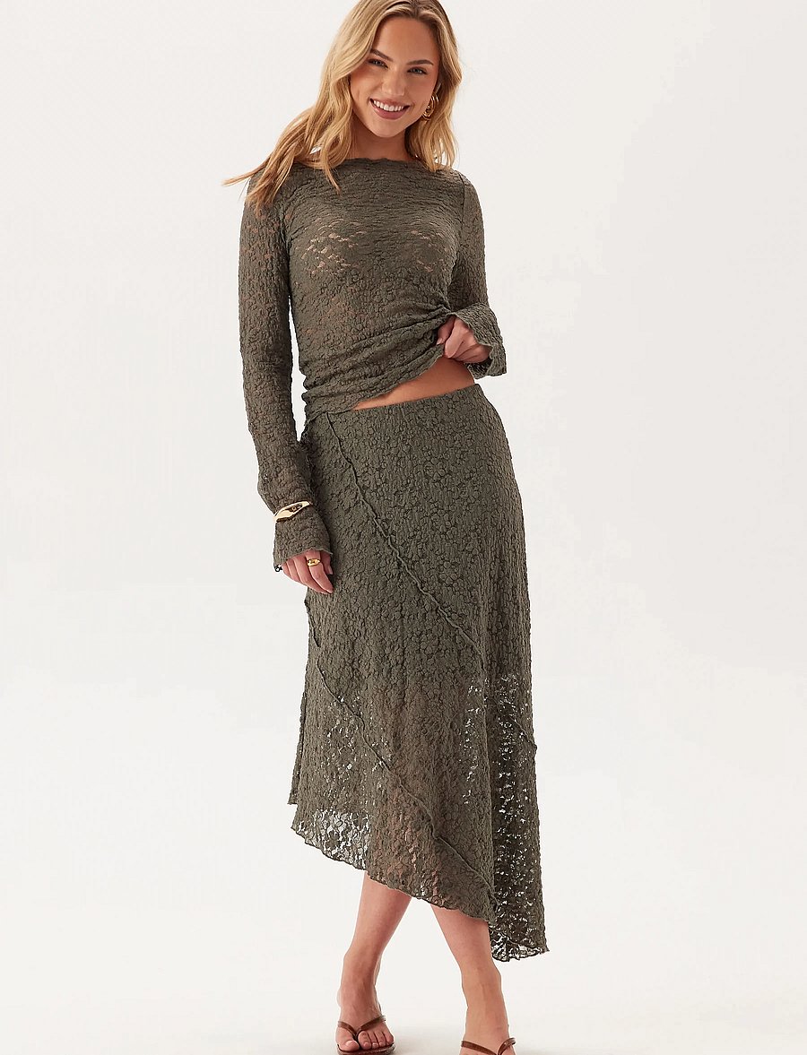 Bubbleroom - Asymmetric Lace Skirt - dusty green - 0