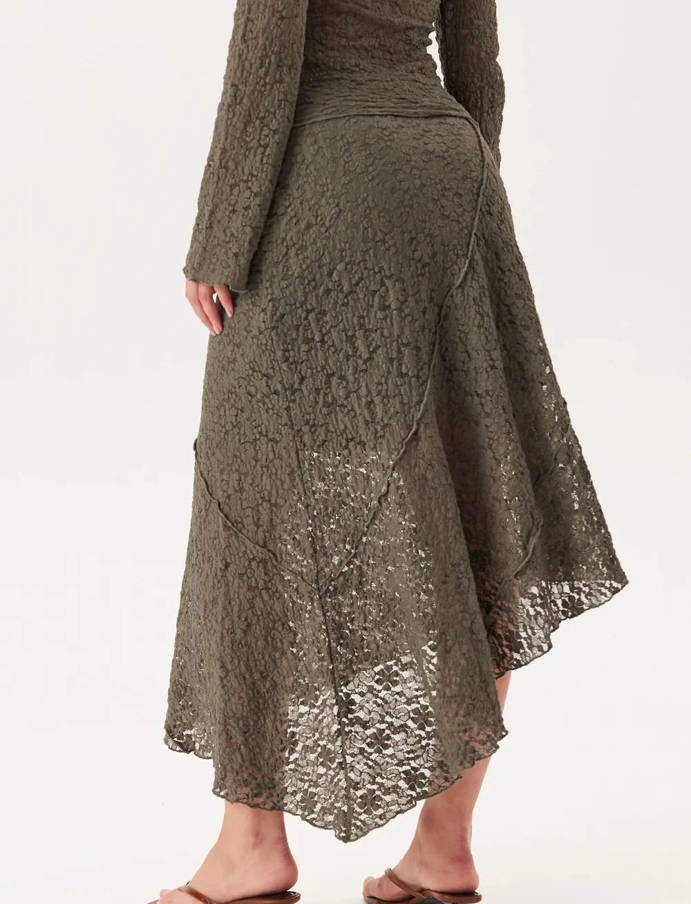 Bubbleroom - Asymmetric Lace Skirt - midi-röcke - dusty green - 4