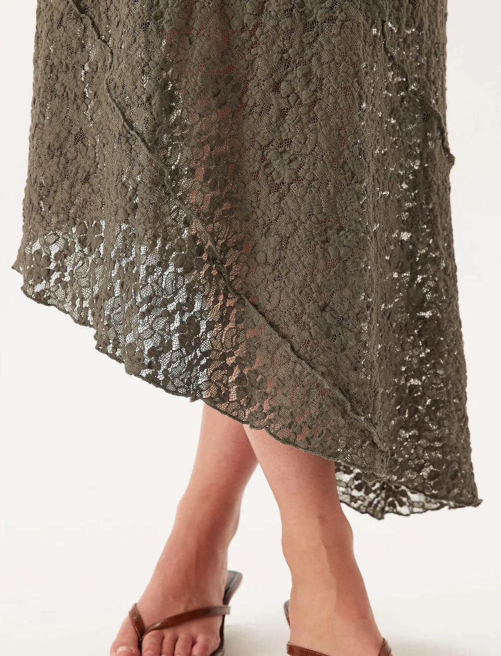 Bubbleroom - Asymmetric Lace Skirt - midi-röcke - dusty green - 5