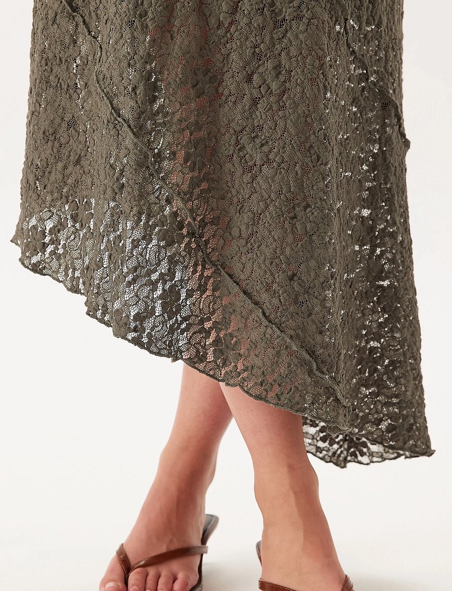 Bubbleroom - Asymmetric Lace Skirt - dusty green - 5
