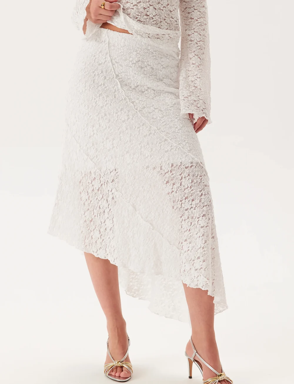 Bubbleroom - Asymmetric Lace Skirt - midi-röcke - white - 0