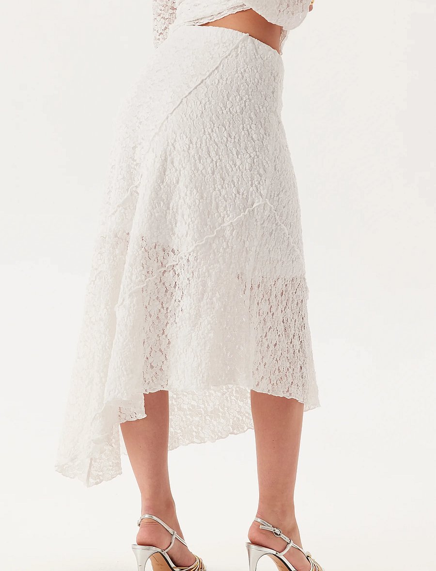 Bubbleroom - Asymmetric Lace Skirt - white - 3
