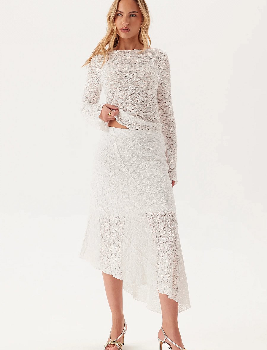 Bubbleroom - Asymmetric Lace Skirt - white - 4