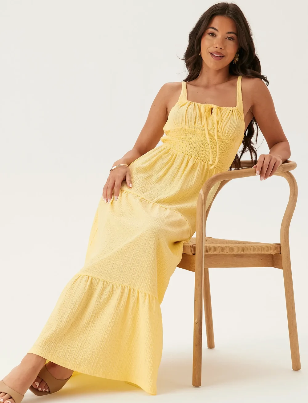 Bubbleroom - Tie Smock Dress - sommerkleider - light yellow - 0