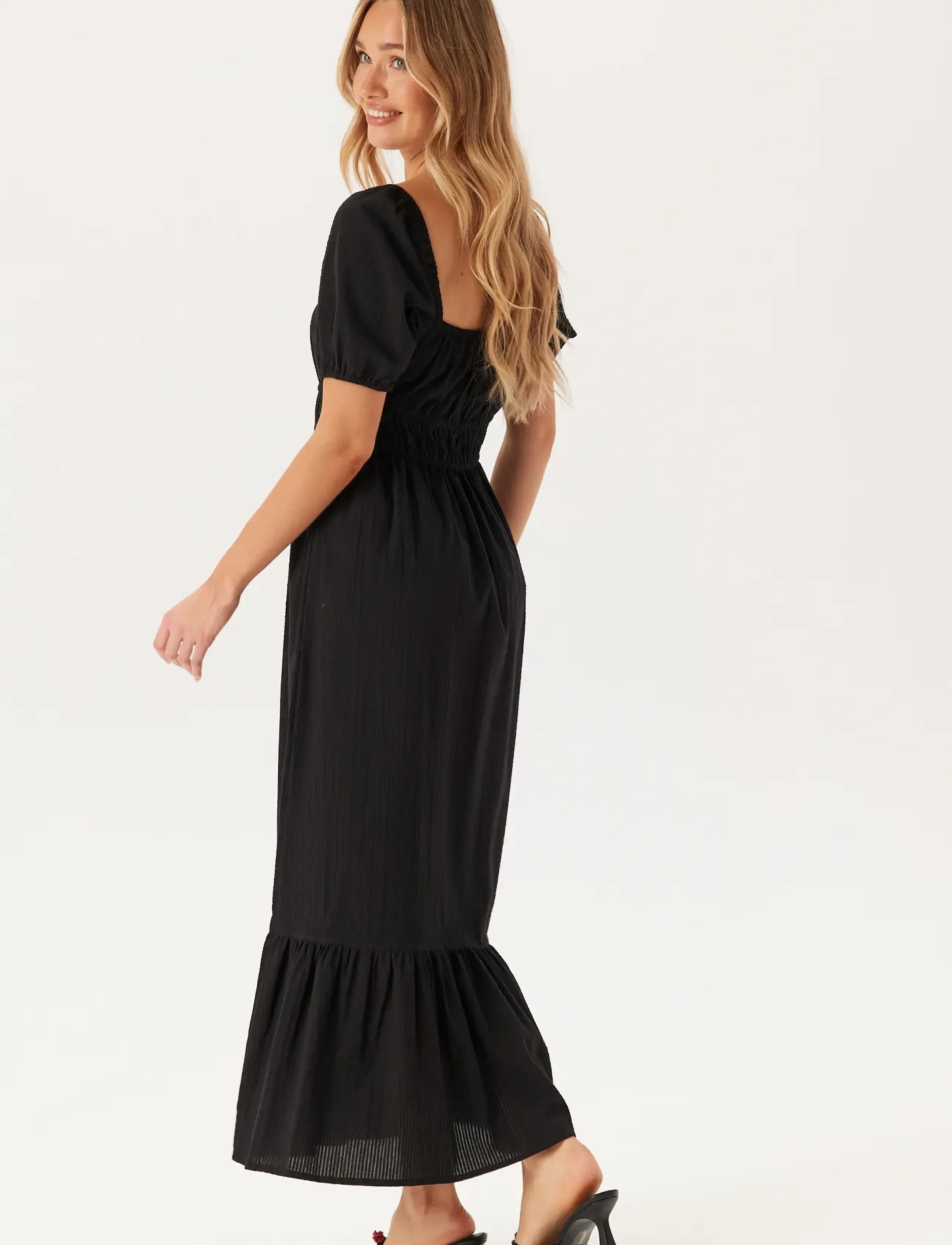 Bubbleroom - Square Neck Cotton Maxi Dress - maksikleidid - black - 3