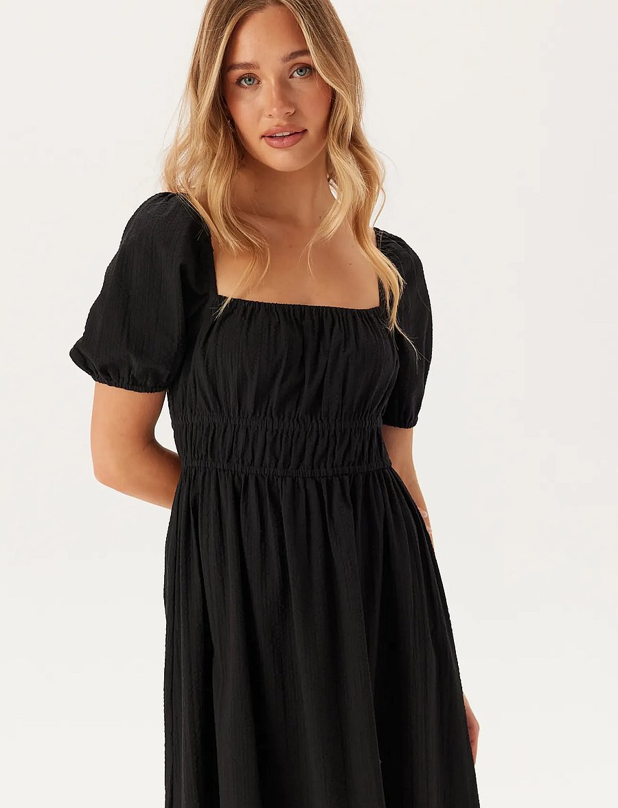 Bubbleroom - Square Neck Cotton Maxi Dress - maksikleidid - black - 4
