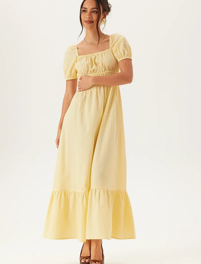 Bubbleroom - Square Neck Cotton Maxi Dress - maxi kjoler - yellow - 3