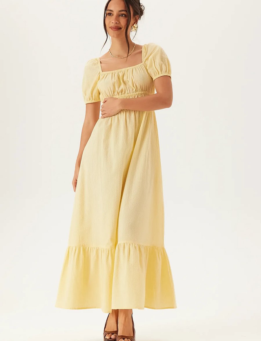 Bubbleroom - Square Neck Cotton Maxi Dress - maxikleider - yellow - 3