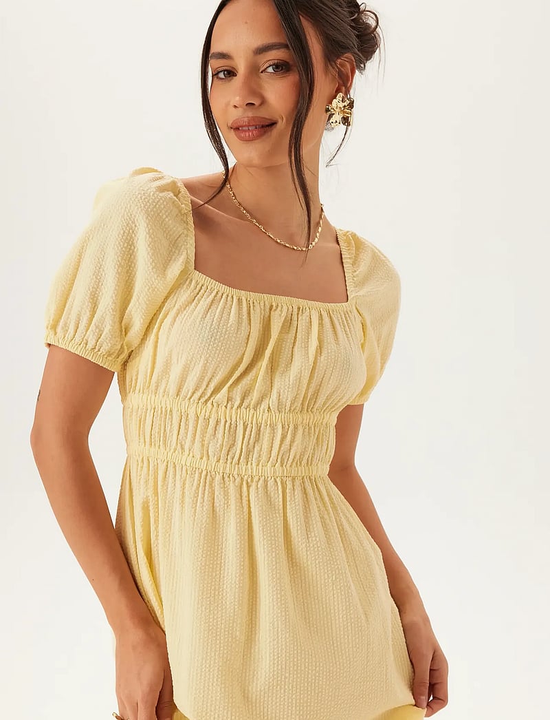 Bubbleroom - Square Neck Cotton Maxi Dress - maxi kjoler - yellow - 4