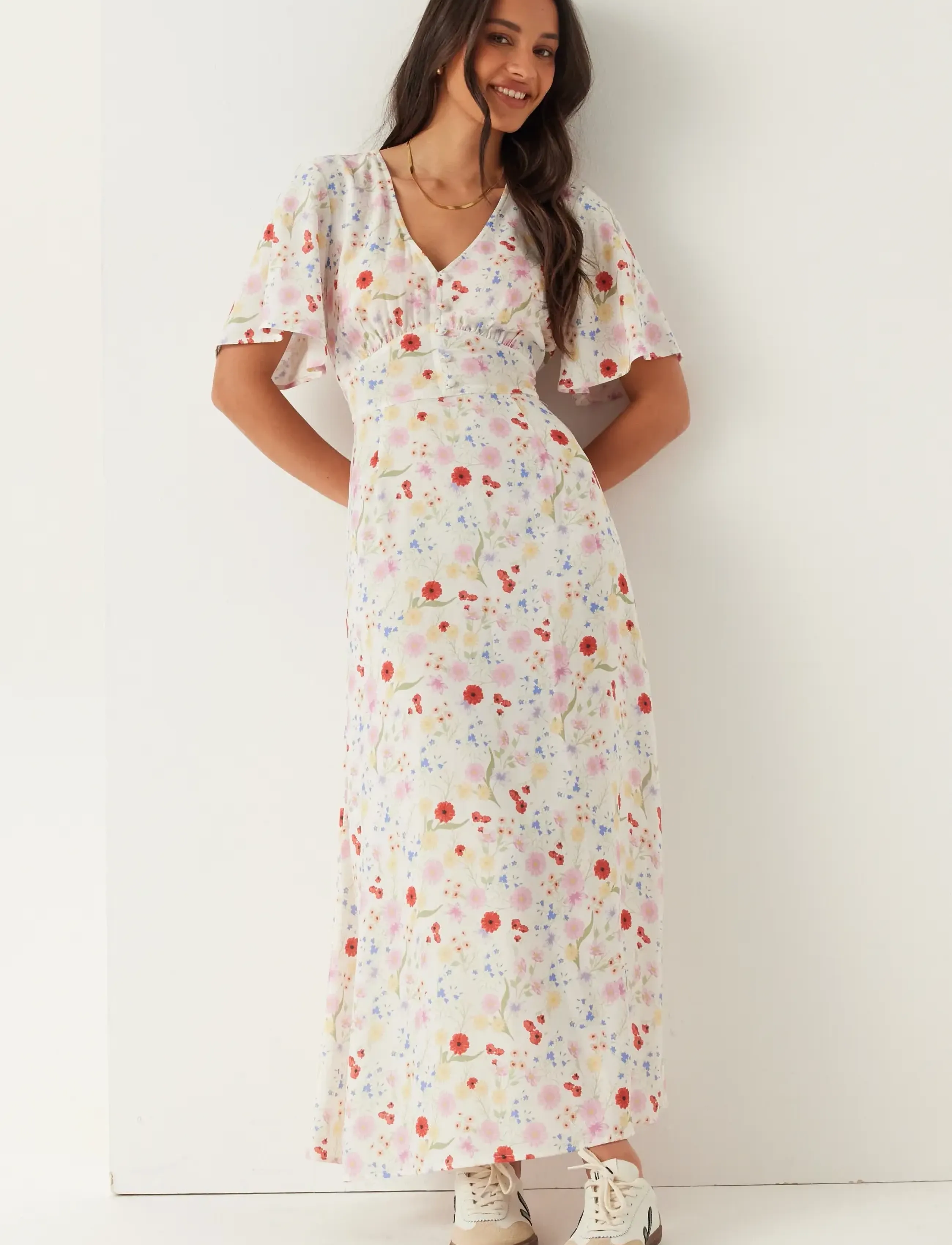 Bubbleroom Butterfly Sleeve Viscose Maxi Dress, 34, Dresses, Mehrfarbig/gemustert - Frauen